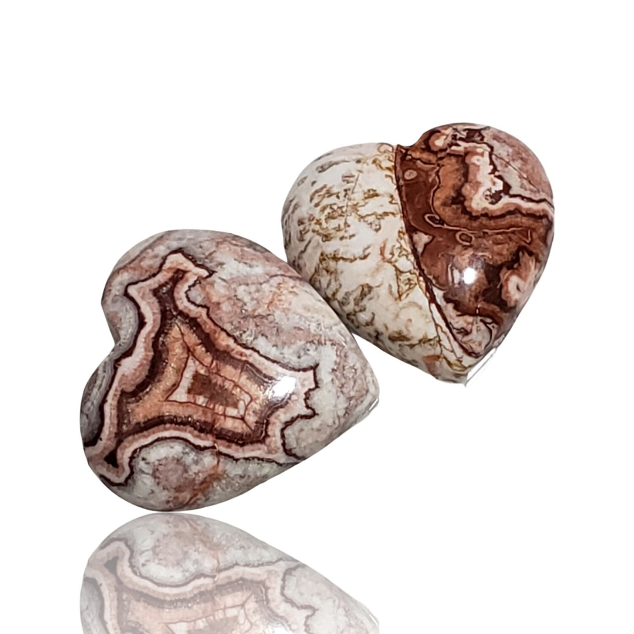 20Ct 2PCs Natural Rosetta Jasper Heart Cabochons LOT. Size- approx. 17x17mm and 16x16mm each