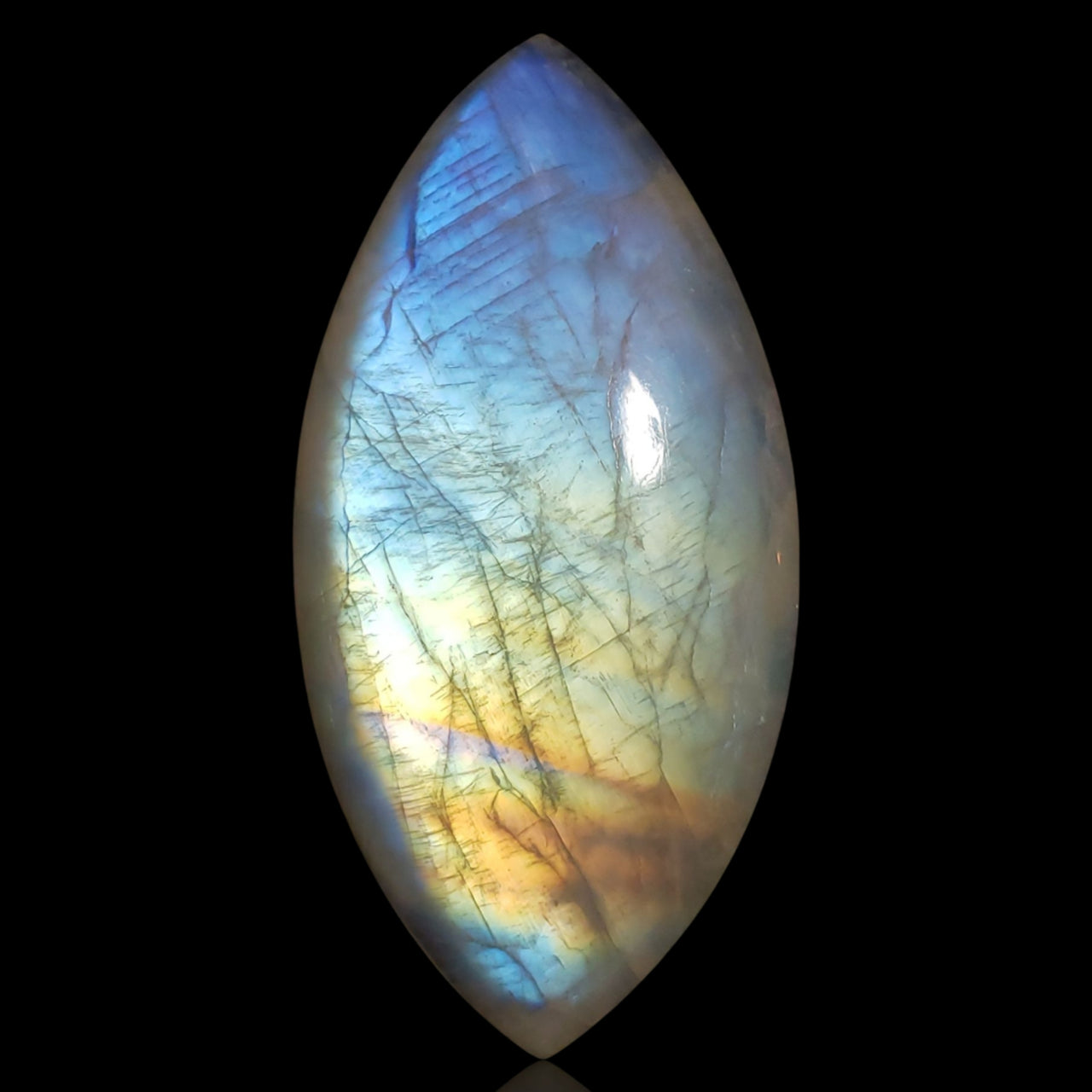 150Ct Natural HUGE High Sheen Rainbow Moonstone Cabochon. Size- approx. 66x33mm