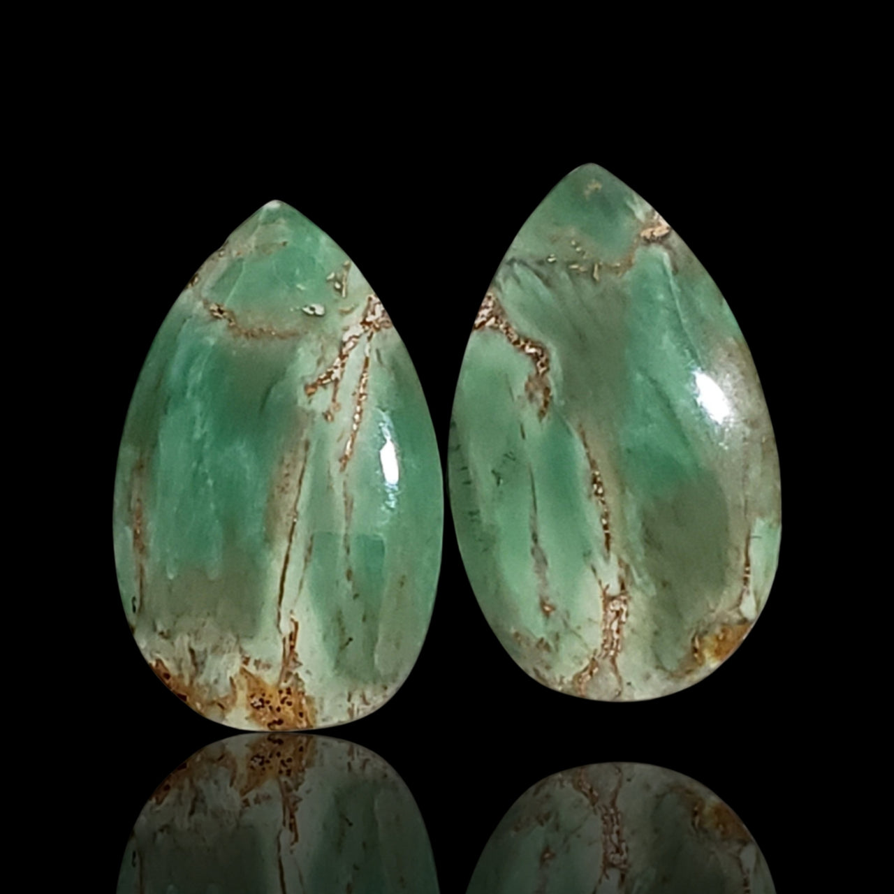 14Ct Natural Variscite Cabochon Pair . Size- approx. 20x12mm each