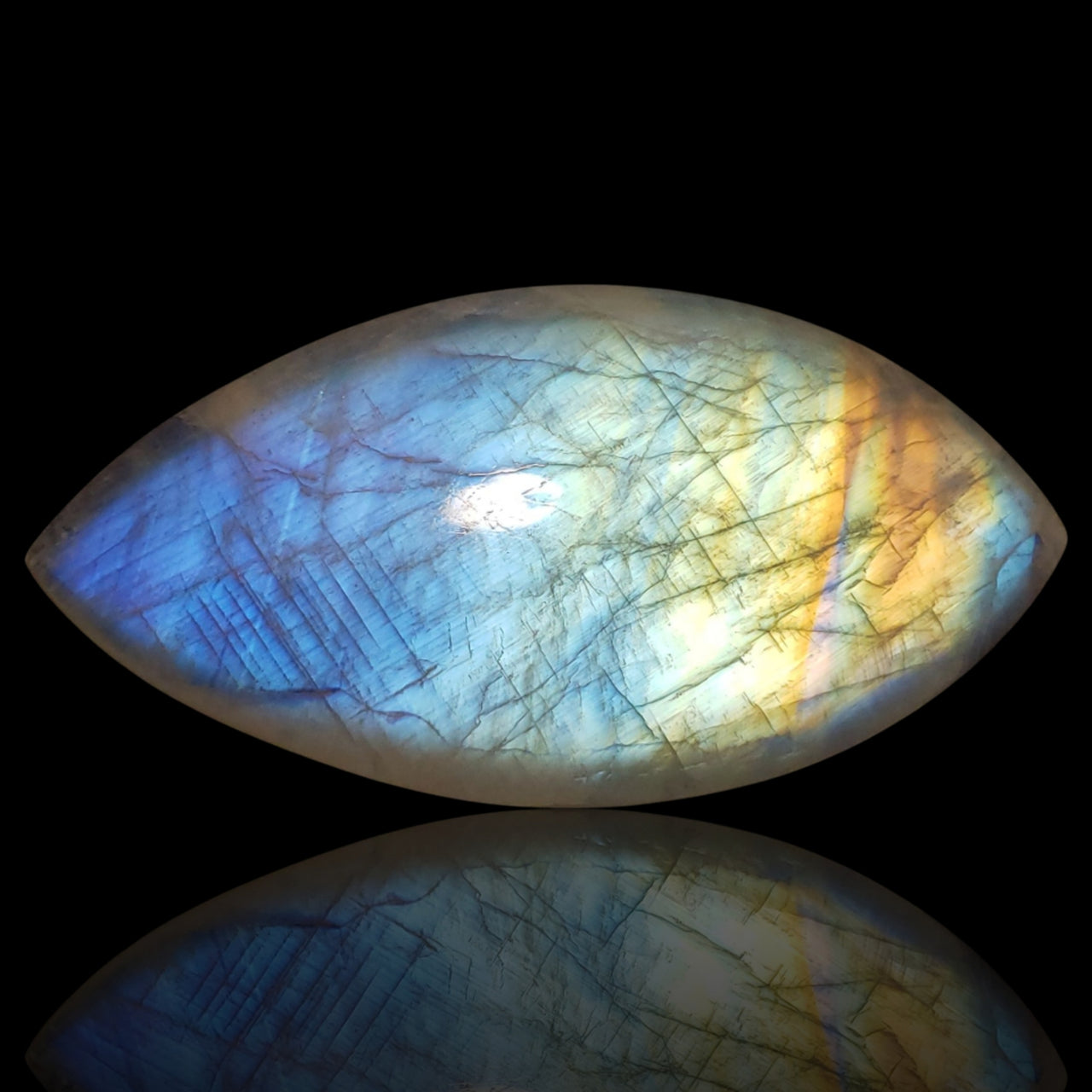 150Ct Natural HUGE High Sheen Rainbow Moonstone Cabochon. Size- approx. 66x33mm