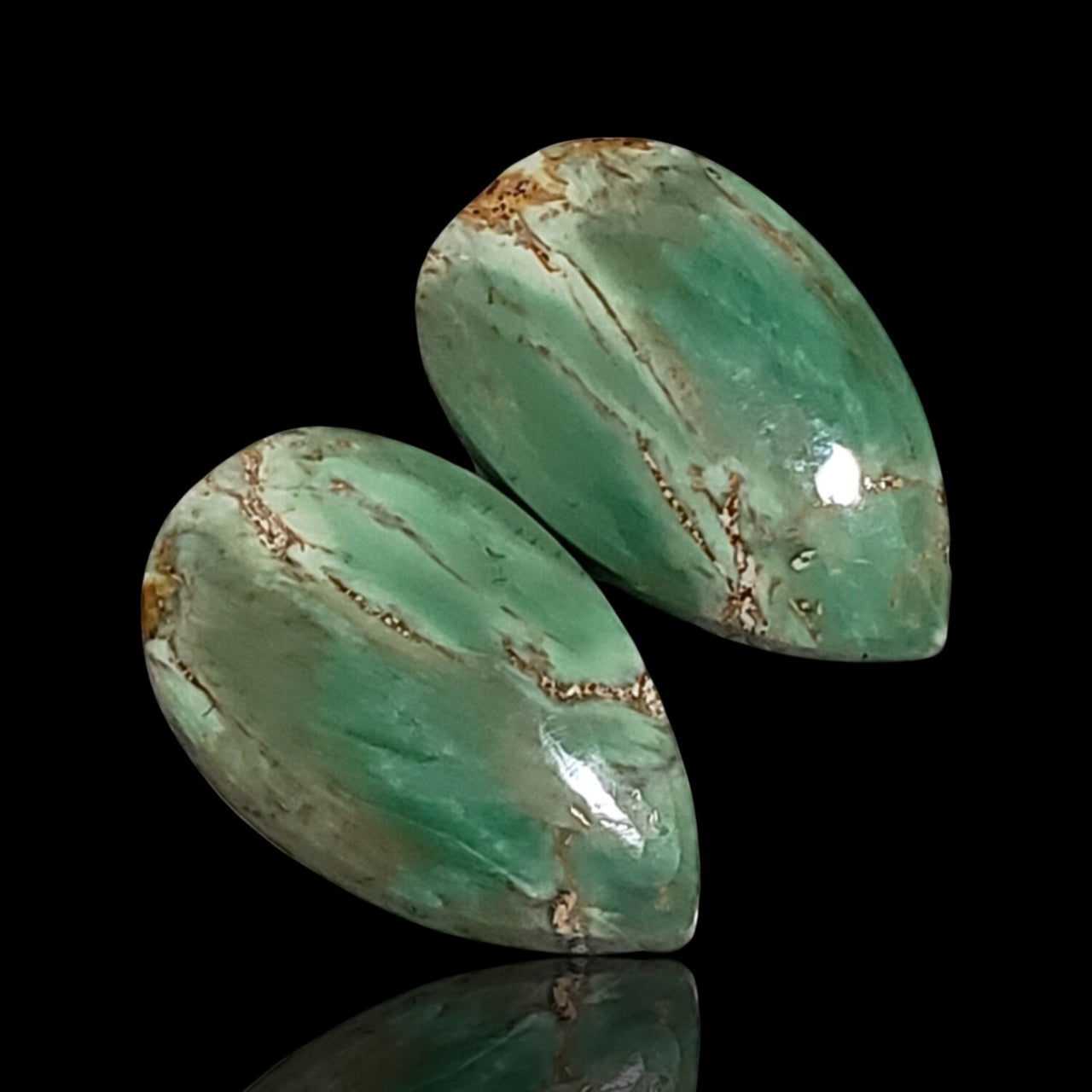 14Ct Natural Variscite Cabochon Pair . Size- approx. 20x12mm each