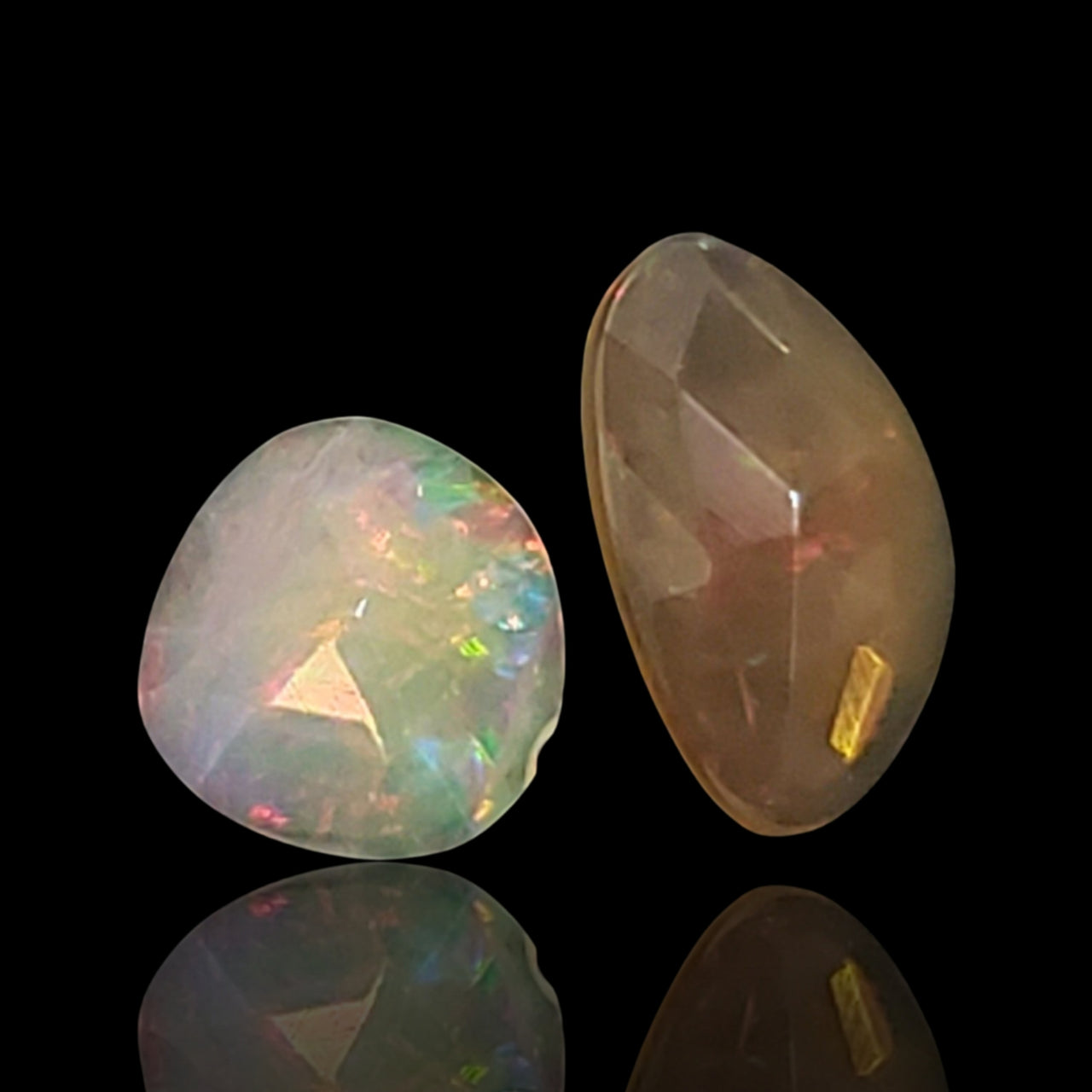 1.5Ct 2Pcs Natural ROSE CUT flat Base Natural Ethiopian Opal Cabochon LOT. Size- approx. 11x6mm and 8x7mm