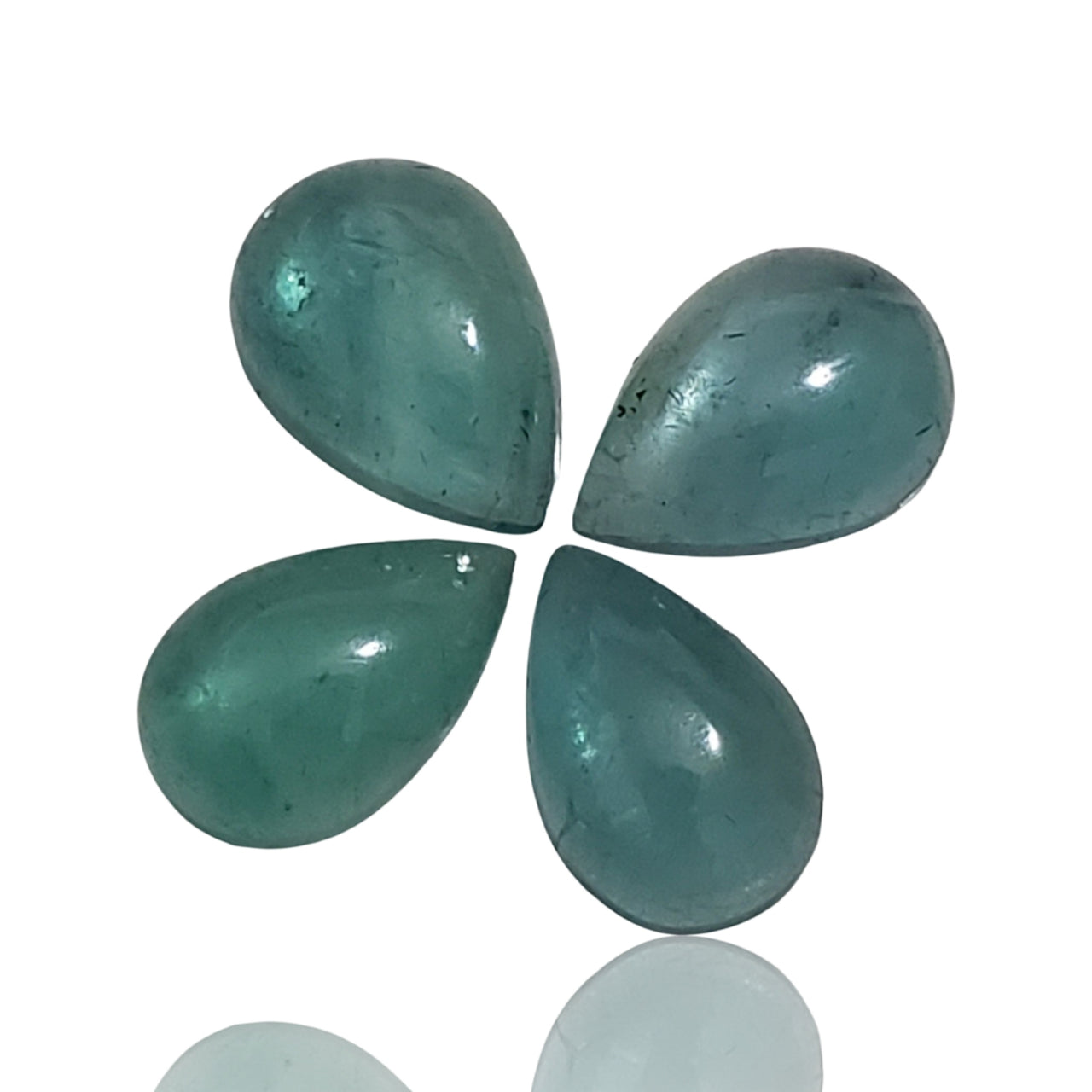 4 Pcs Natural Blueish-green Fluorite Cabochon Lot. Size- approx. 14x9mm each