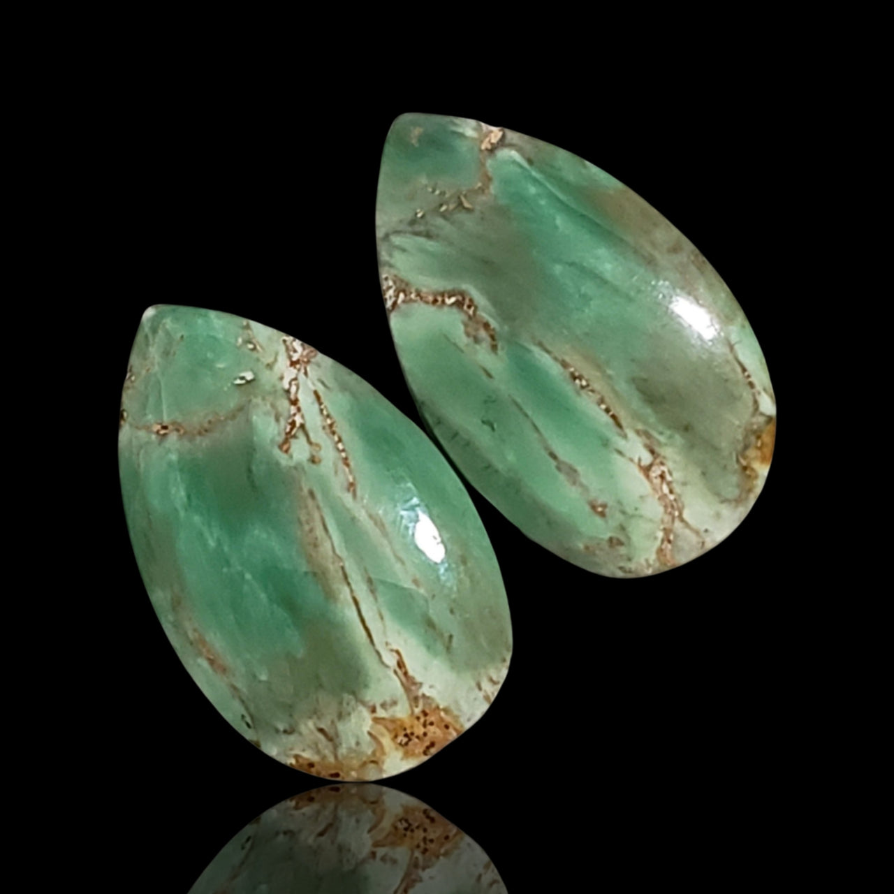 14Ct Natural Variscite Cabochon Pair . Size- approx. 20x12mm each