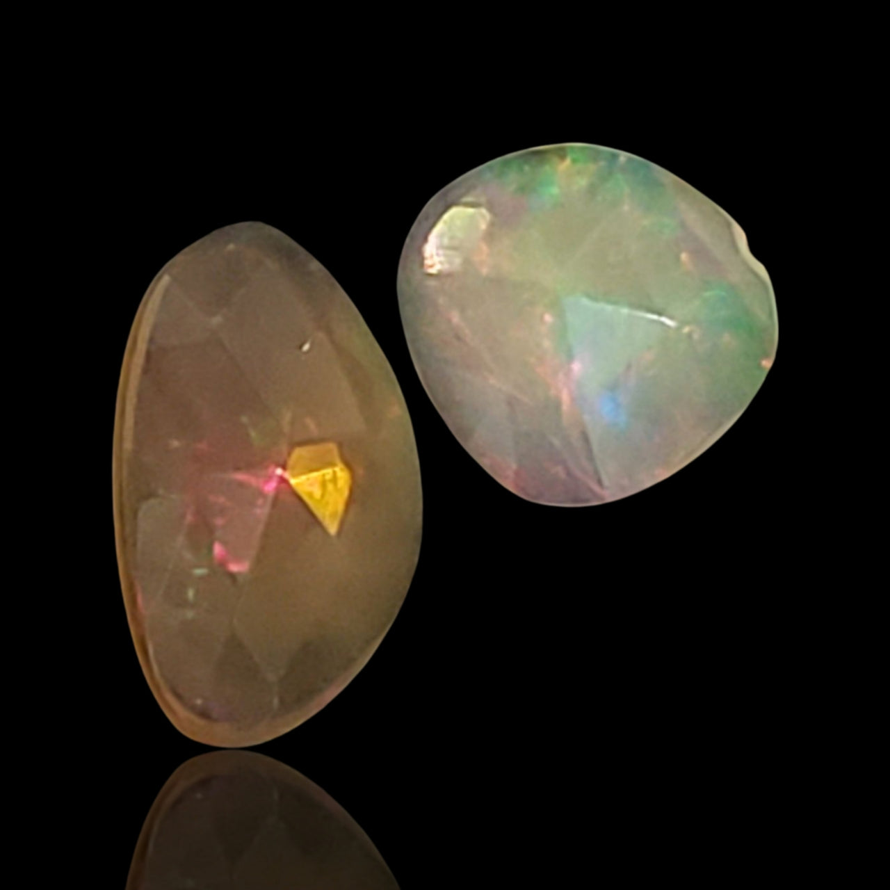 1.5Ct 2Pcs Natural ROSE CUT flat Base Natural Ethiopian Opal Cabochon LOT. Size- approx. 11x6mm and 8x7mm