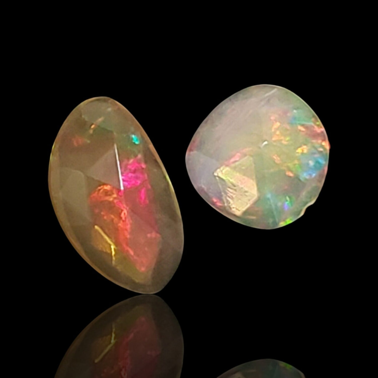 1.5Ct 2Pcs Natural ROSE CUT flat Base Natural Ethiopian Opal Cabochon LOT. Size- approx. 11x6mm and 8x7mm