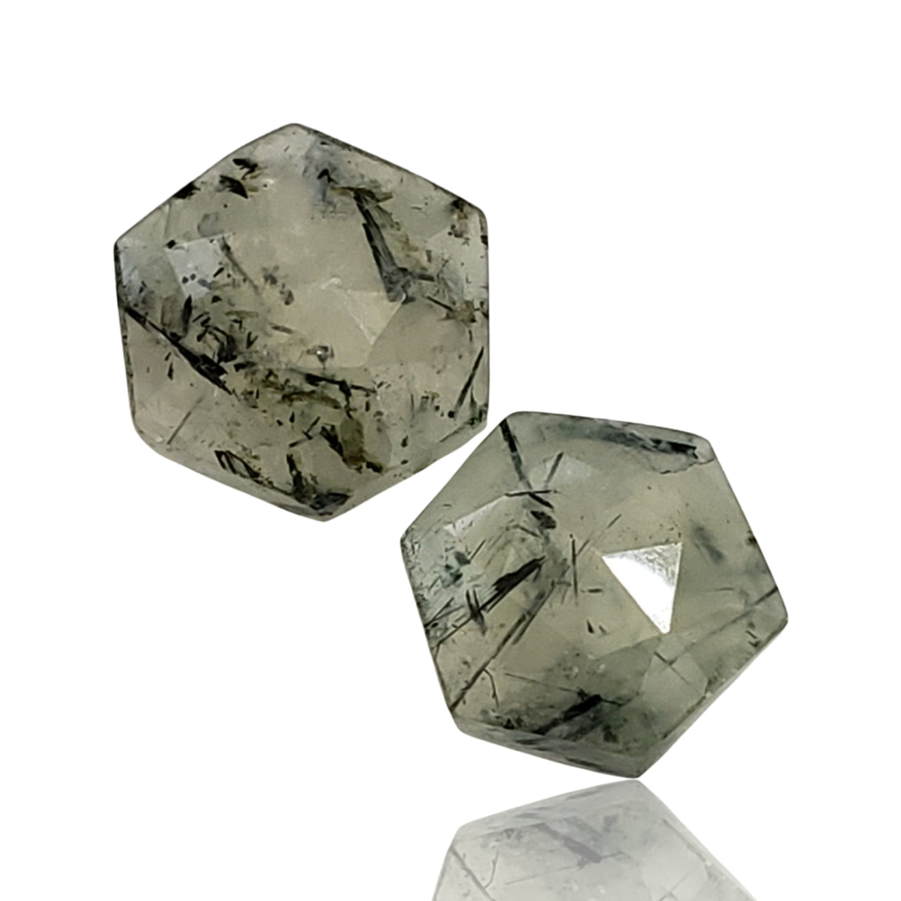 24.5Ct Natural Rutilated Prehnite Checker Cut Flat Base. Size- approx. 15x15mm and 14x14mm