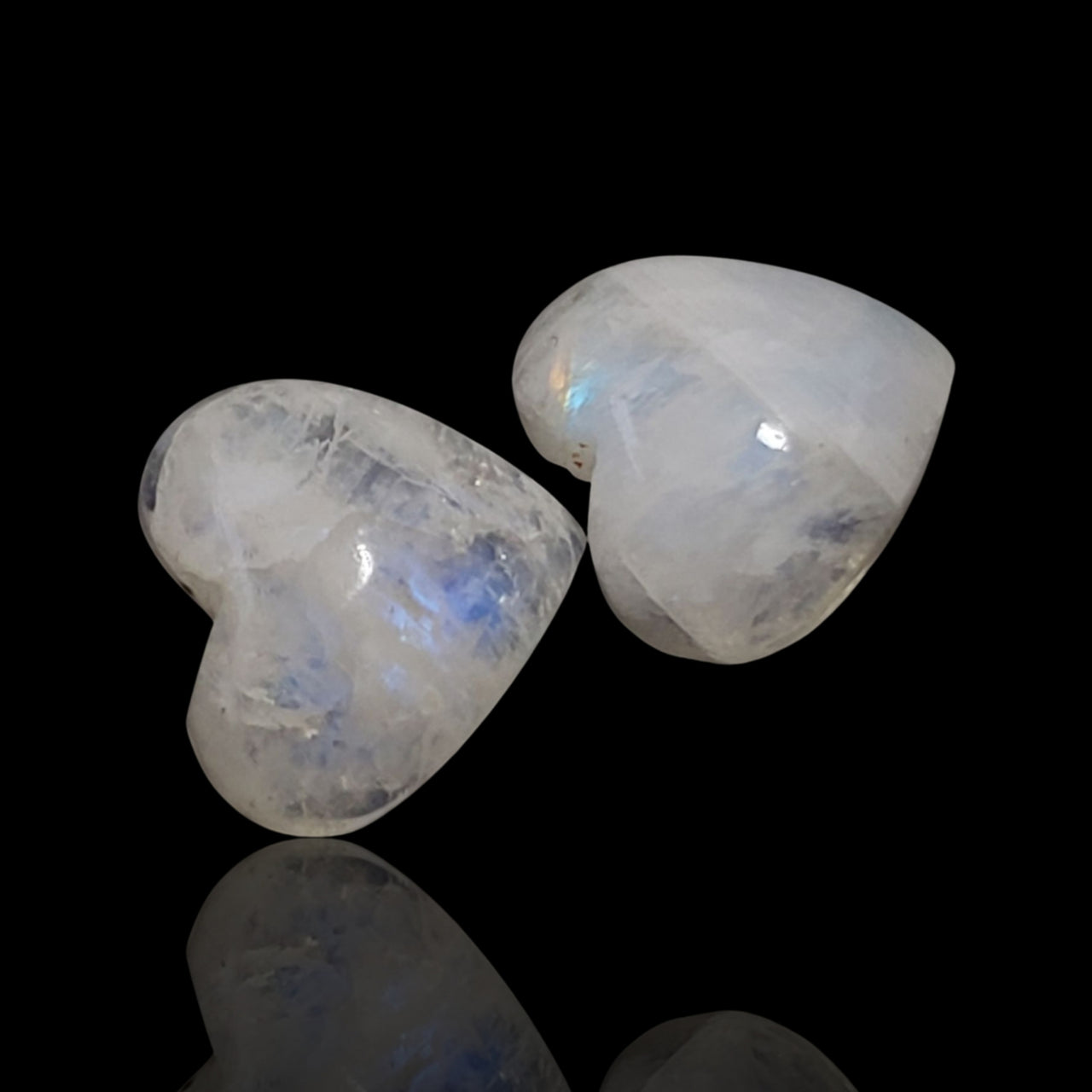 16Ct 2Pcs Natural Rainbow Moonstone Heart Cabochons. Size- approx. 15x14mm each