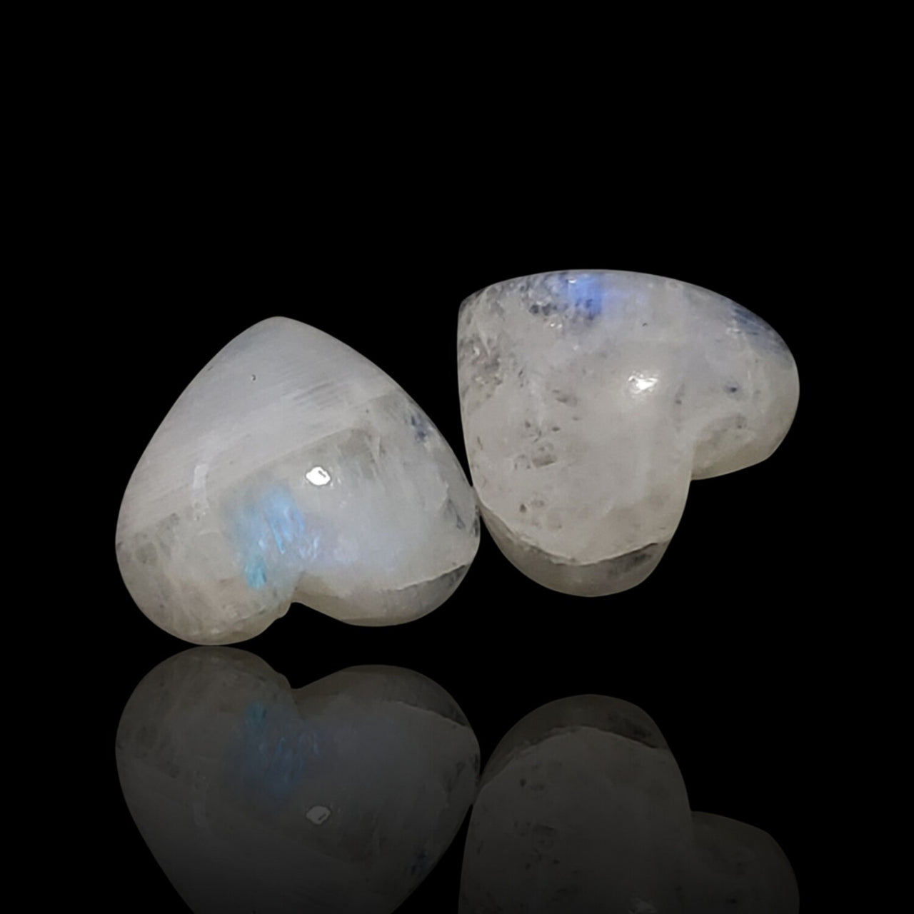 16Ct 2Pcs Natural Rainbow Moonstone Heart Cabochons. Size- approx. 15x14mm each