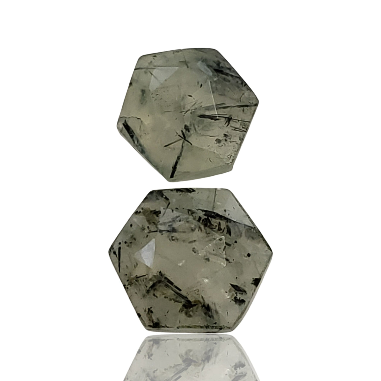 24.5Ct Natural Rutilated Prehnite Checker Cut Flat Base. Size- approx. 15x15mm and 14x14mm