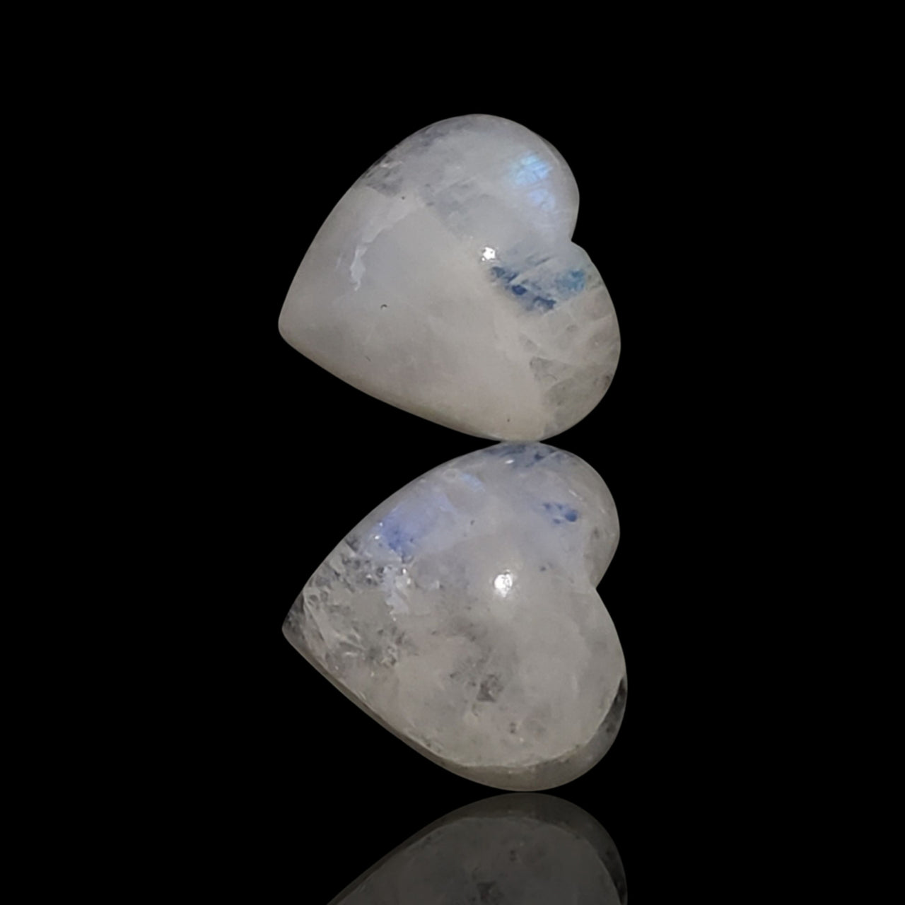 16Ct 2Pcs Natural Rainbow Moonstone Heart Cabochons. Size- approx. 15x14mm each