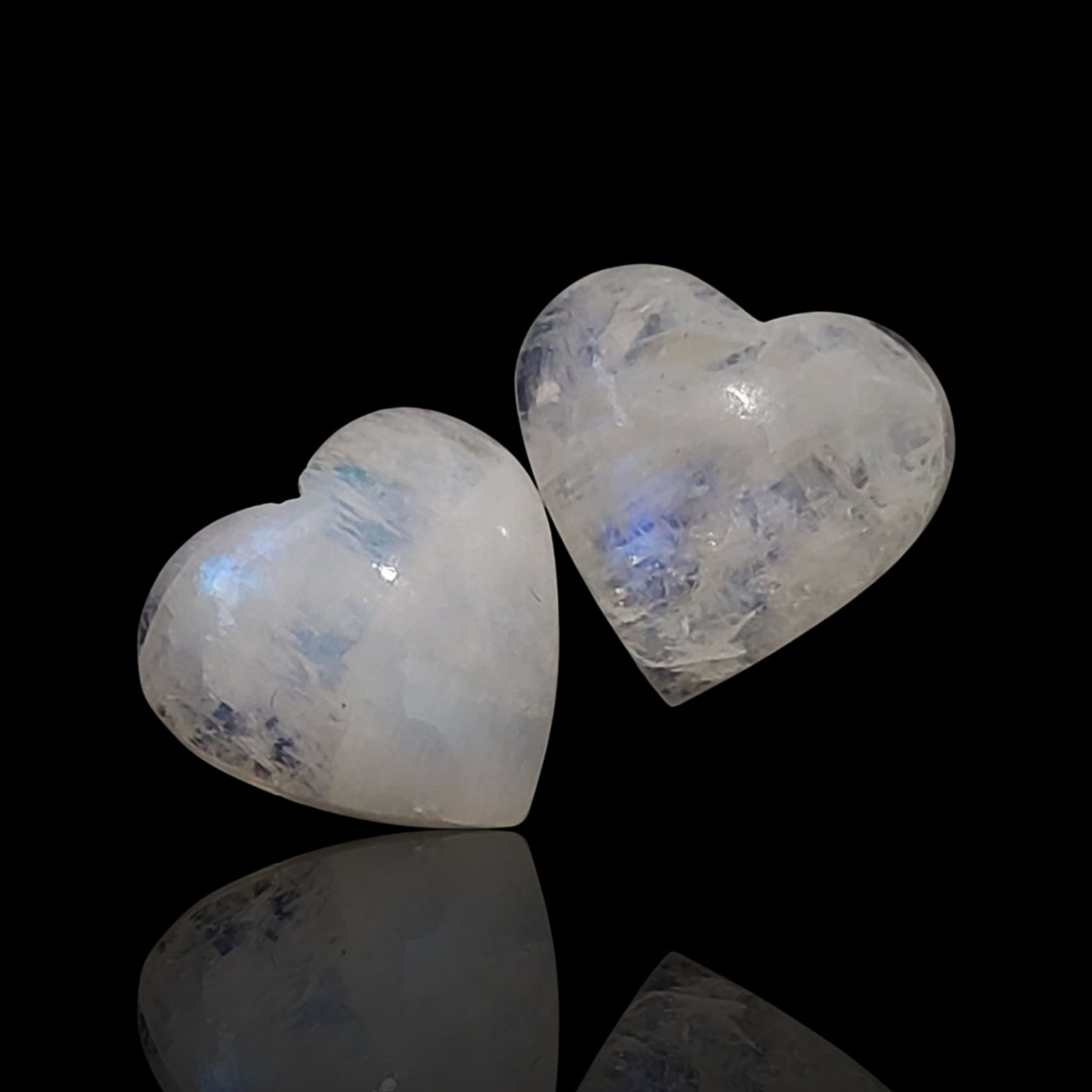 16Ct 2Pcs Natural Rainbow Moonstone Heart Cabochons. Size- approx. 15x14mm each