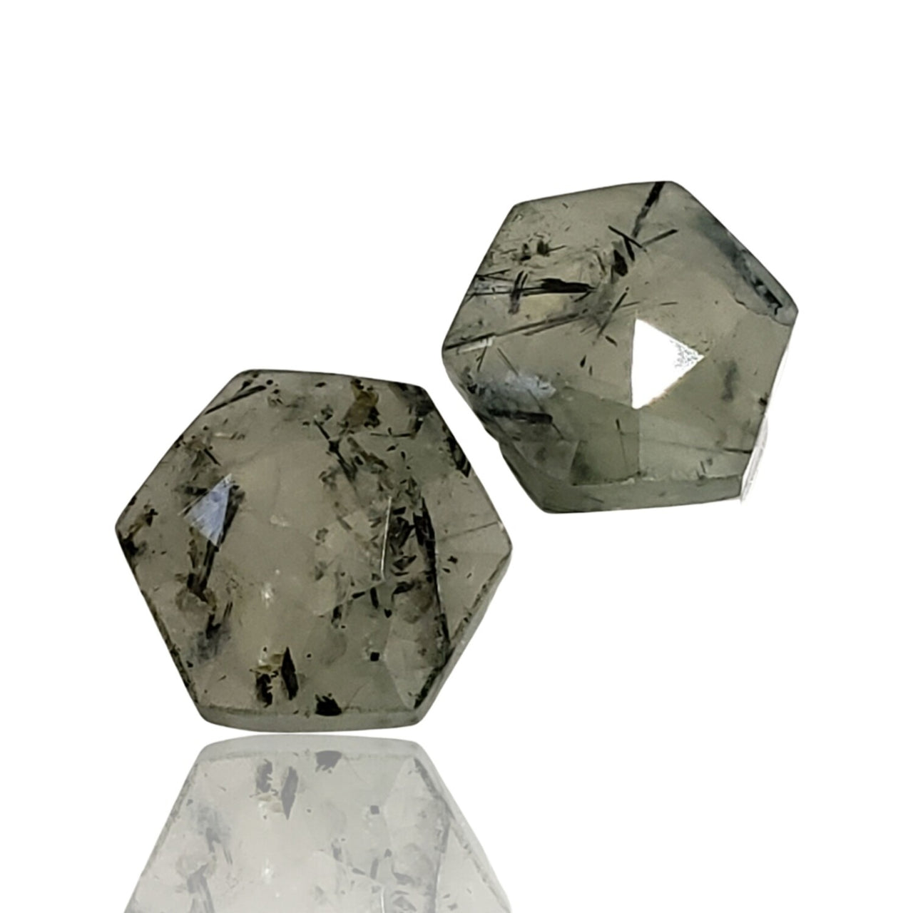 24.5Ct Natural Rutilated Prehnite Checker Cut Flat Base. Size- approx. 15x15mm and 14x14mm