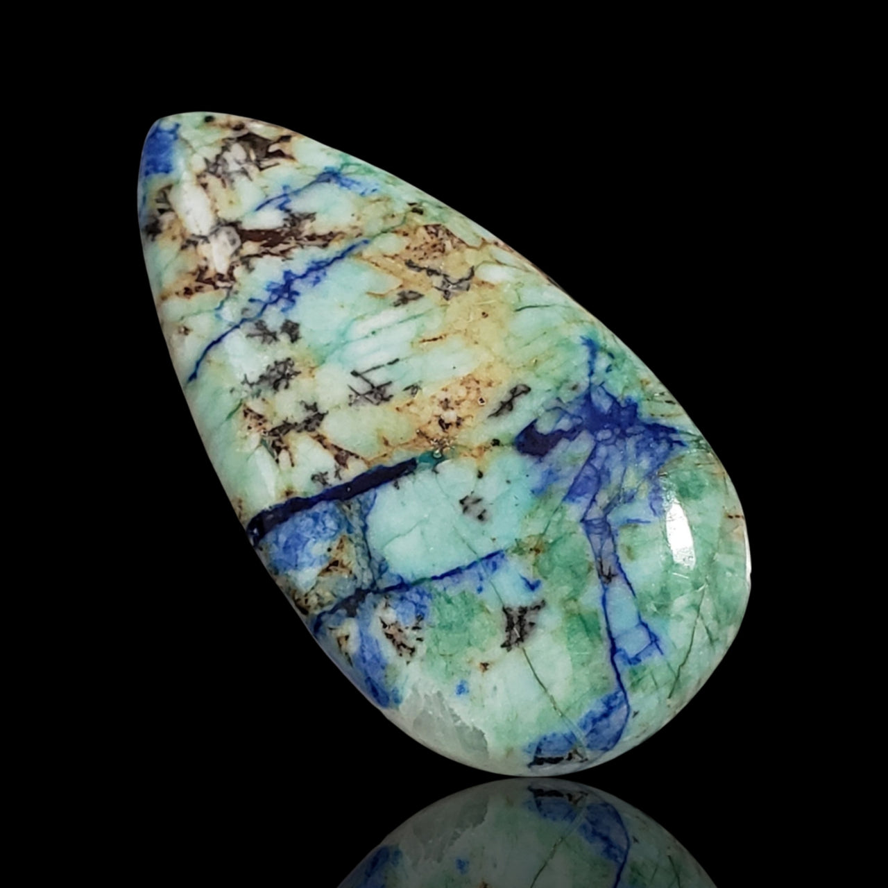 68.5Ct RARE! Natural Peruvian Crystalised Azurite Turquoise Silica Cabochon. Size- approx. 43x22mm