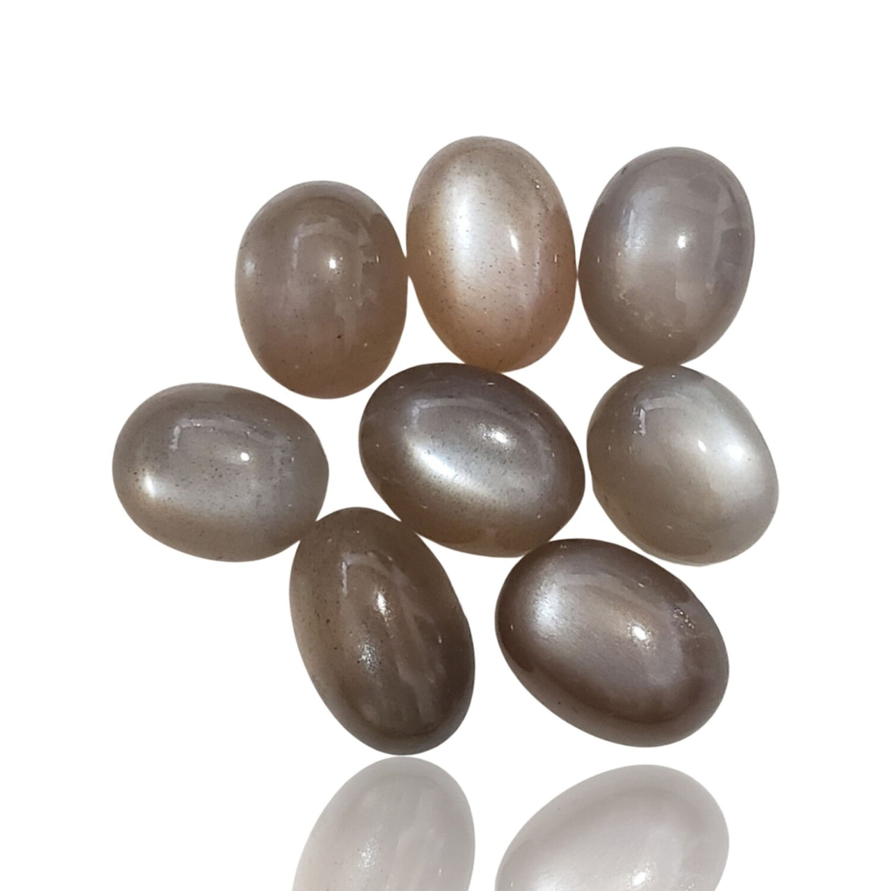 46.5Ct 8Pcs Natural Grey Moonstone Cabochon LOT. Size range- approx. 11x9mm to 13x10mm