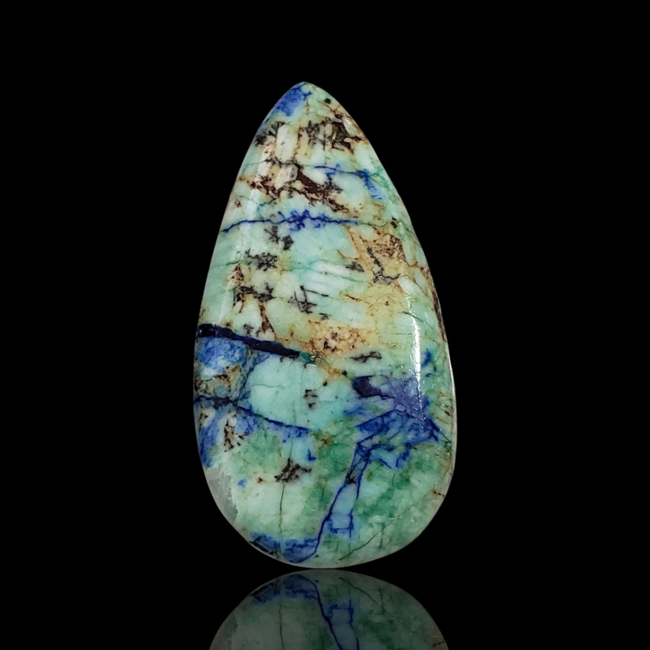 68.5Ct RARE! Natural Peruvian Crystalised Azurite Turquoise Silica Cabochon. Size- approx. 43x22mm