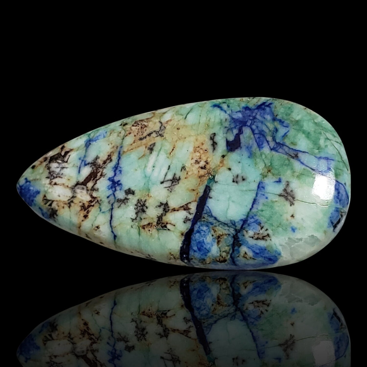 68.5Ct RARE! Natural Peruvian Crystalised Azurite Turquoise Silica Cabochon. Size- approx. 43x22mm