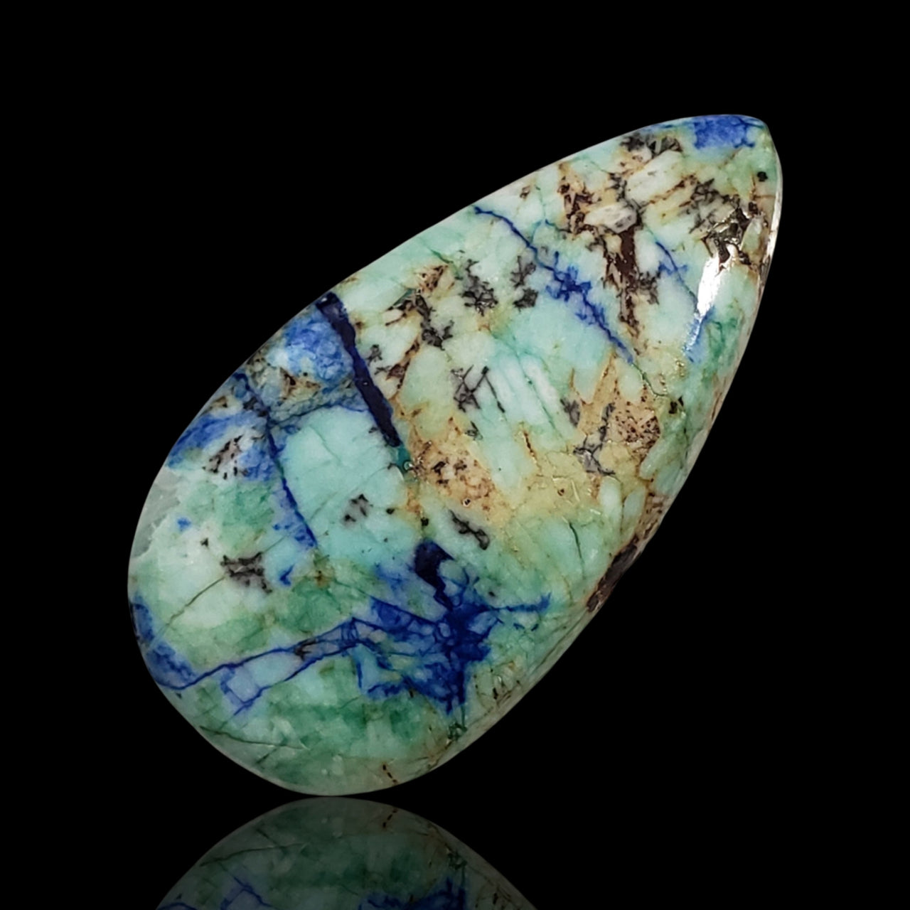 68.5Ct RARE! Natural Peruvian Crystalised Azurite Turquoise Silica Cabochon. Size- approx. 43x22mm