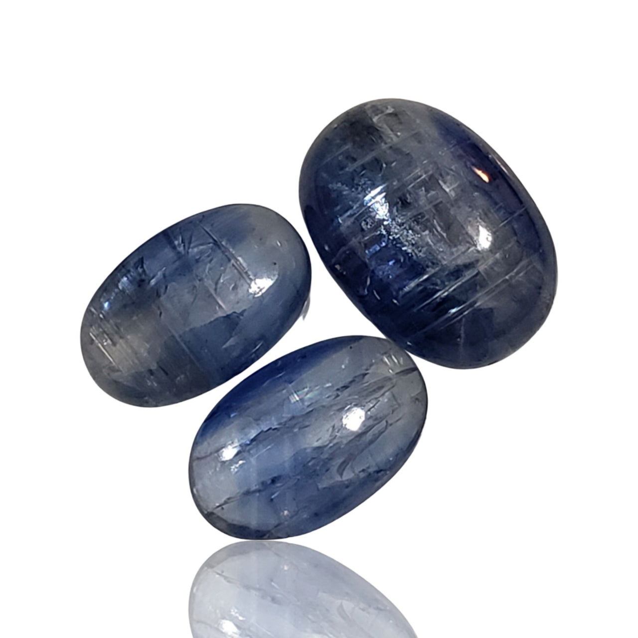 21Ct 3PCs Natural Kyanite Cabochon LOT. Size- approx. 16x11mm, two are 13x9mm