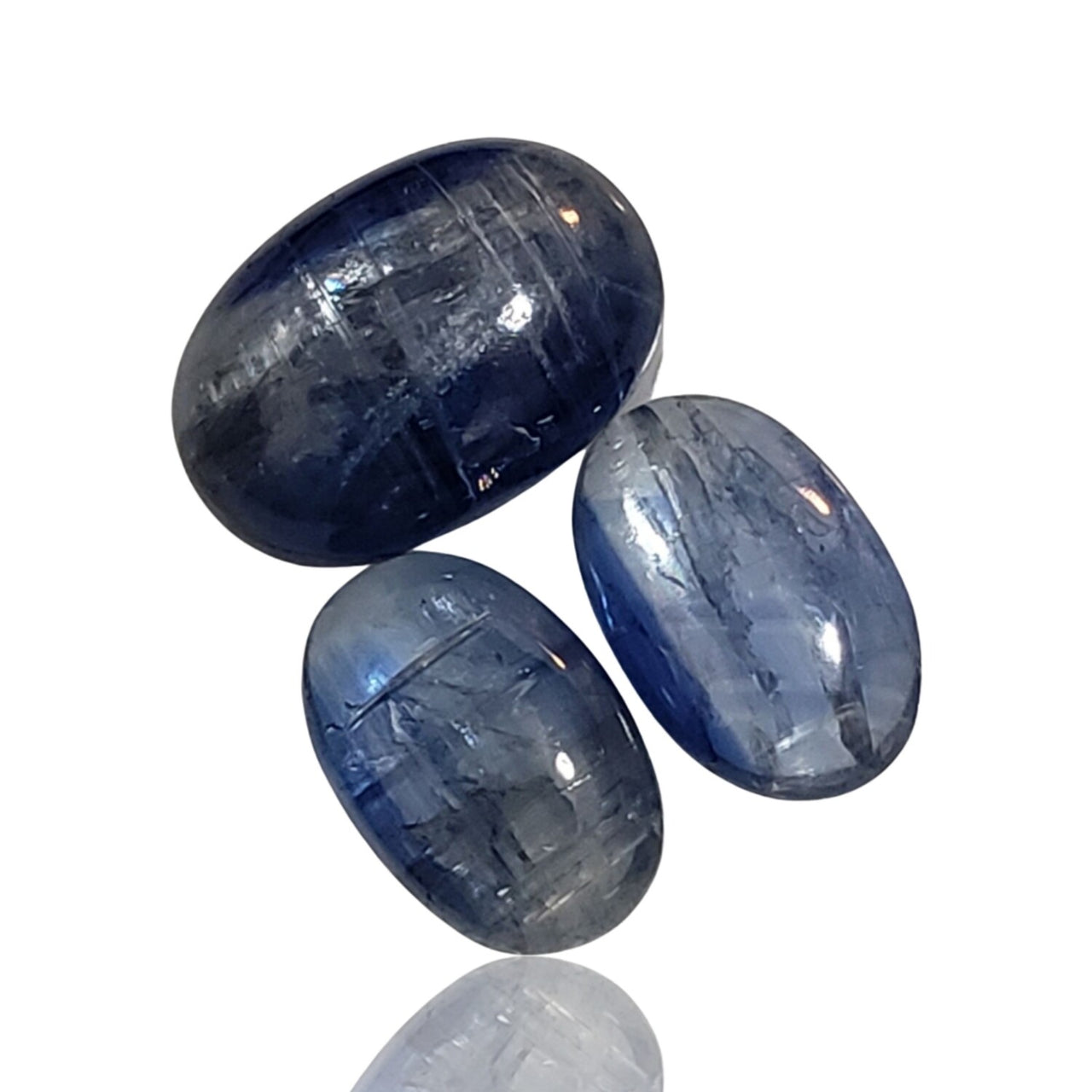 21Ct 3PCs Natural Kyanite Cabochon LOT. Size- approx. 16x11mm, two are 13x9mm