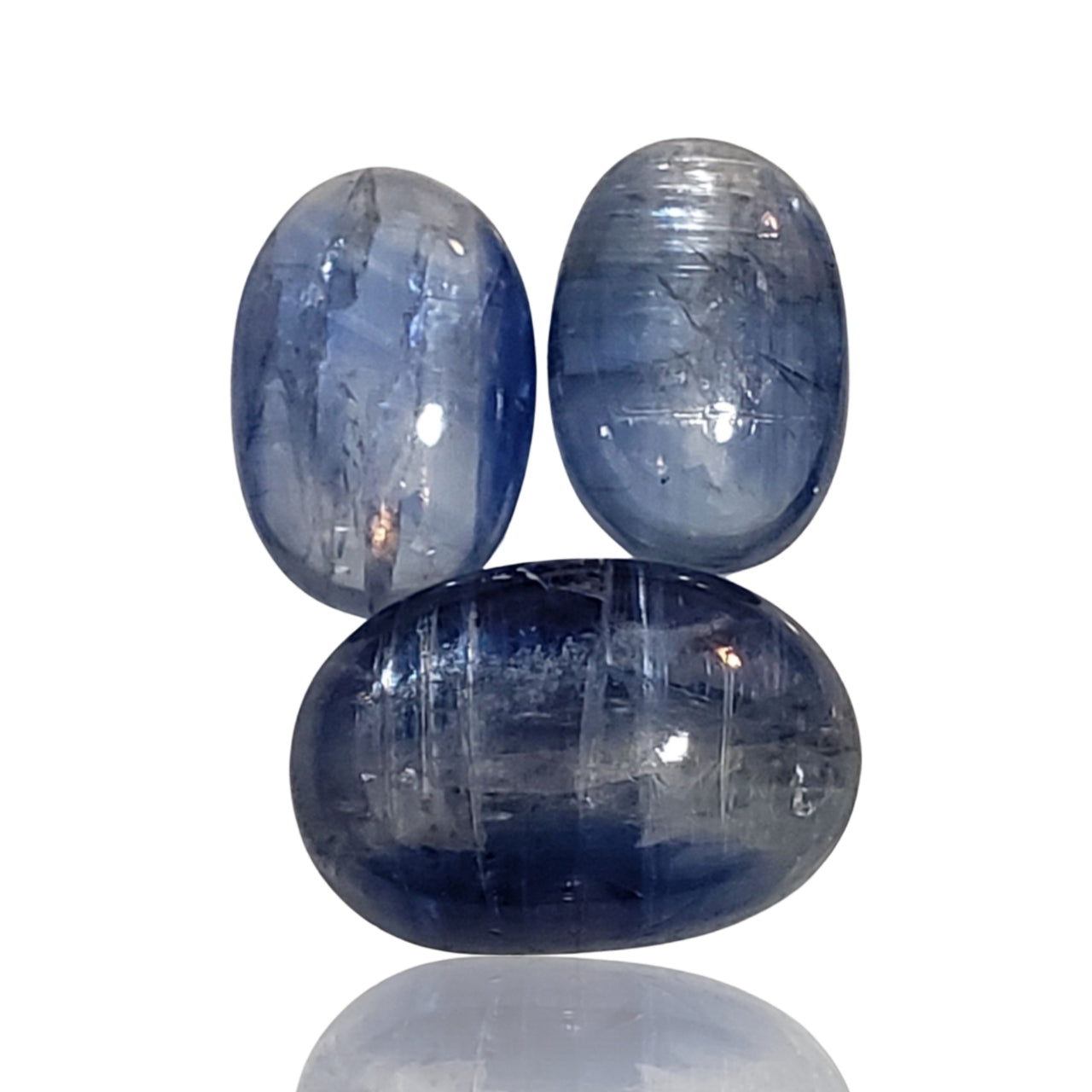 21Ct 3PCs Natural Kyanite Cabochon LOT. Size- approx. 16x11mm, two are 13x9mm