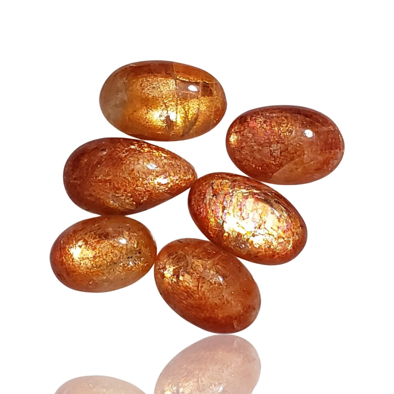 22.5Ct 6Pcs Natural Sunstone Cabochon Lot. Length range- approx. 11.3mm to 14.3mm