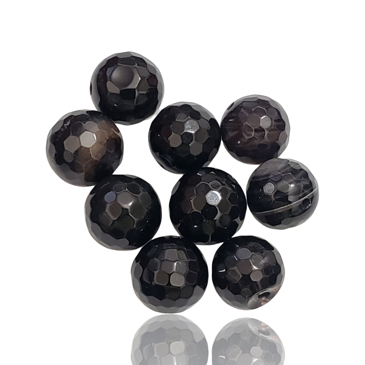 62Ct 9Pcs Natural Faceted Black Onyx Beads Lot. Size- approx. 10mm