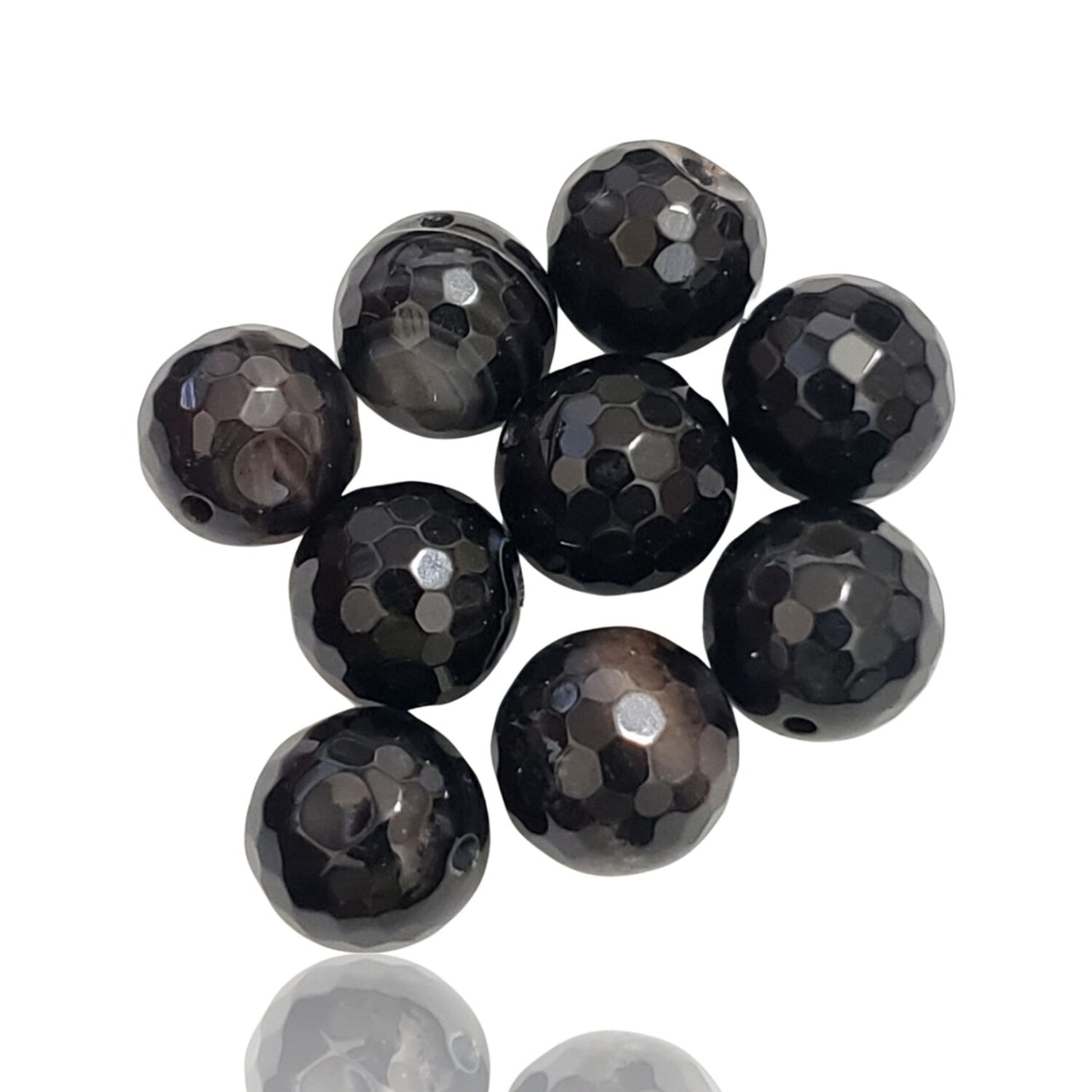 62Ct 9Pcs Natural Faceted Black Onyx Beads Lot. Size- approx. 10mm