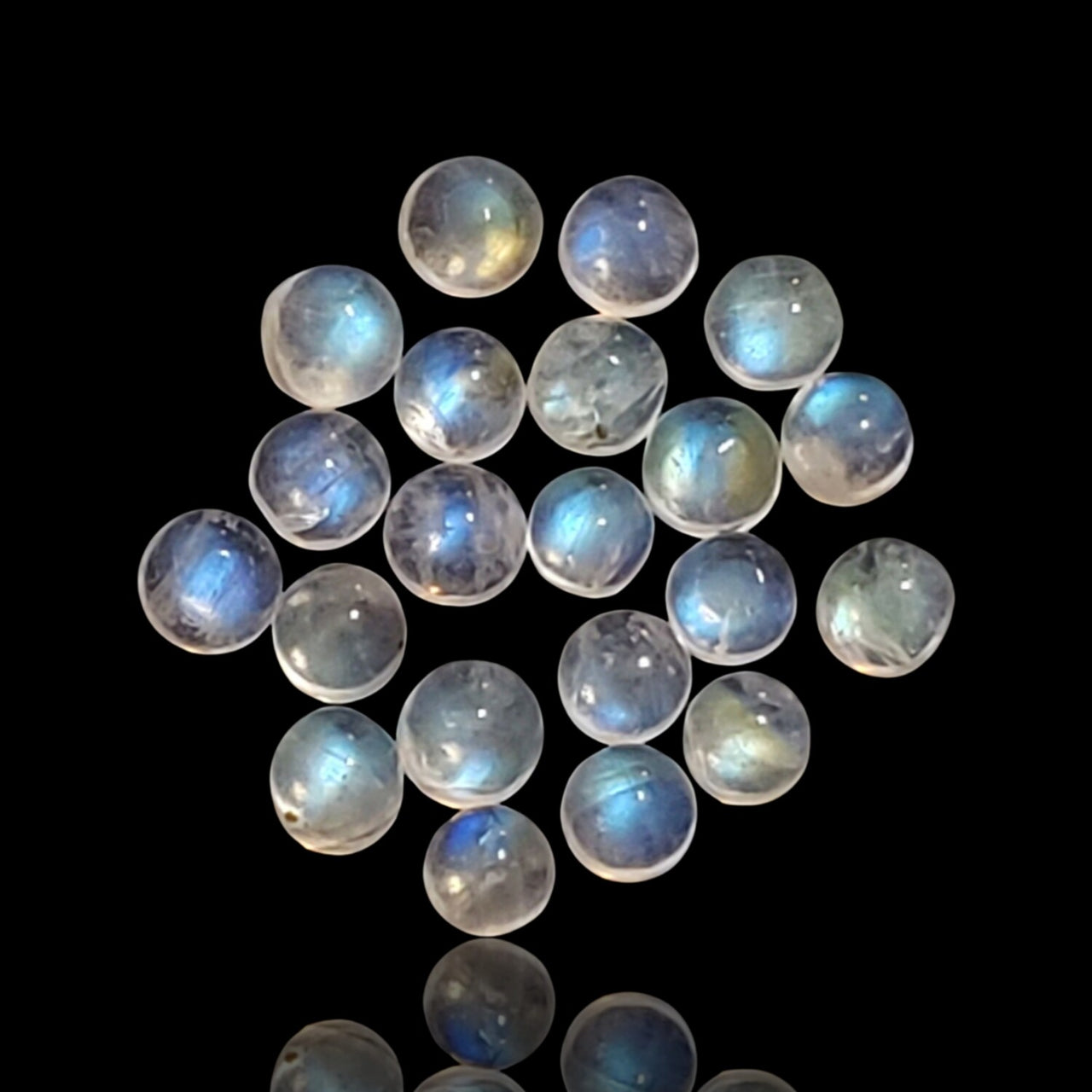 4.5Ct 21Pcs Natural Rainbow Moonstone Cabochon Lot. Size- approx. 3mm