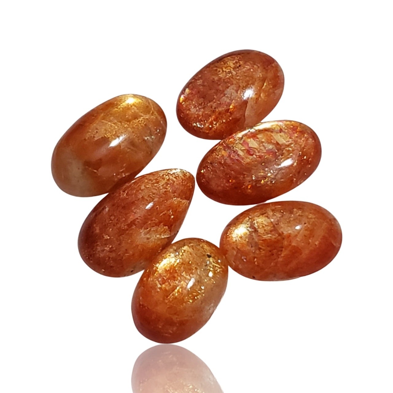 22.5Ct 6Pcs Natural Sunstone Cabochon Lot. Length range- approx. 11.3mm to 14.3mm