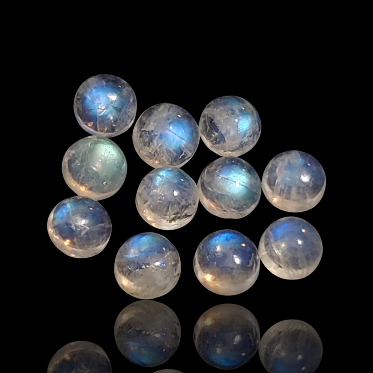 6.5Ct 11Pcs Natural Rainbow Moonstone Cabochon Lot. Size- approx. 5mm