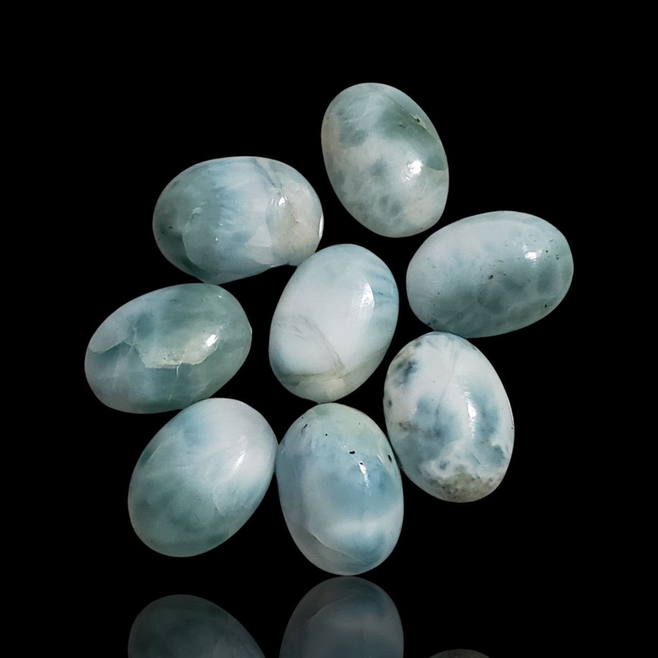 44Ct 8Pcs Natural Caribbean Larimar Cabochon Lot. Size- approx. 14x10mm each