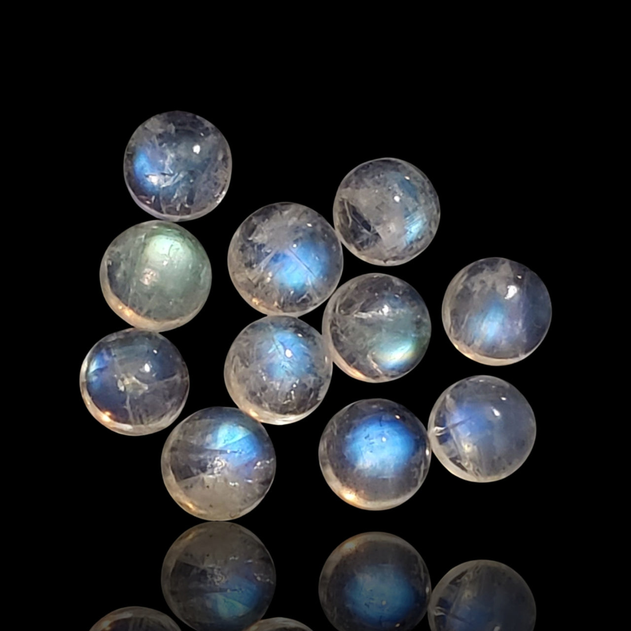 6.5Ct 11Pcs Natural Rainbow Moonstone Cabochon Lot. Size- approx. 5mm