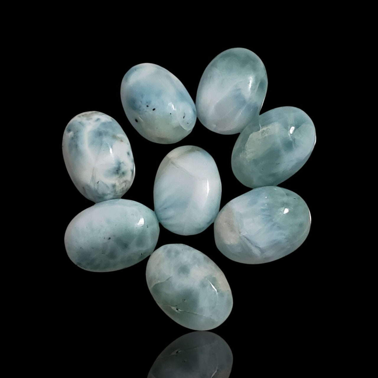 44Ct 8Pcs Natural Caribbean Larimar Cabochon Lot. Size- approx. 14x10mm each