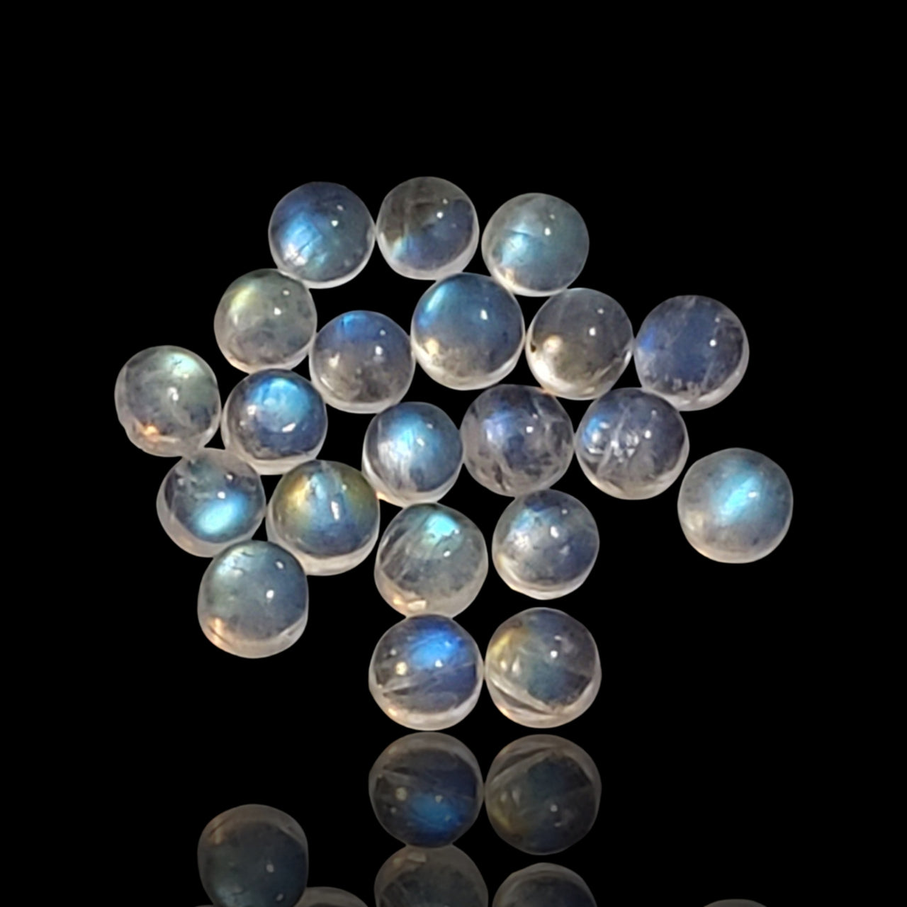 4.5Ct 21Pcs Natural Rainbow Moonstone Cabochon Lot. Size- approx. 3mm