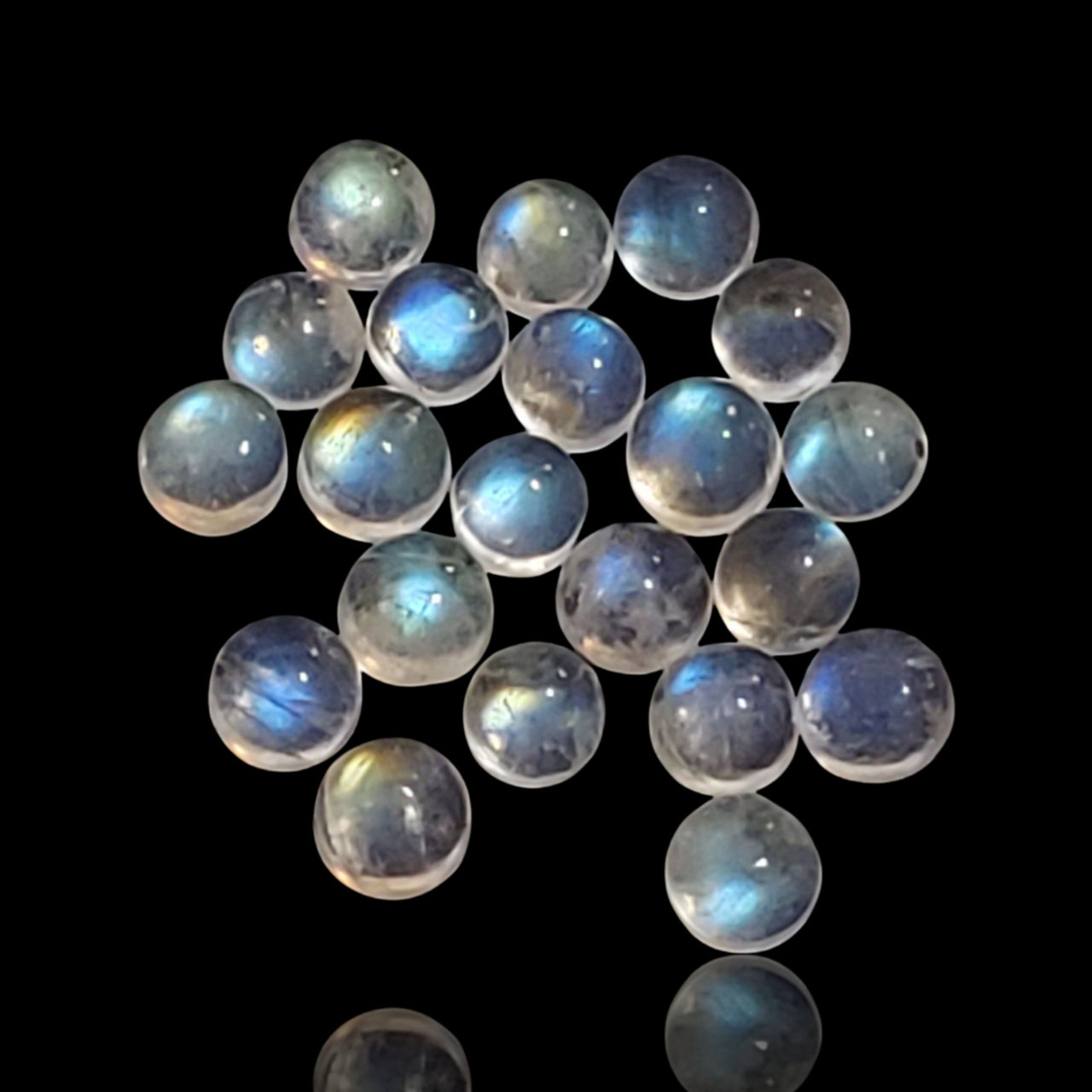 4.5Ct 21Pcs Natural Rainbow Moonstone Cabochon Lot. Size- approx. 3mm