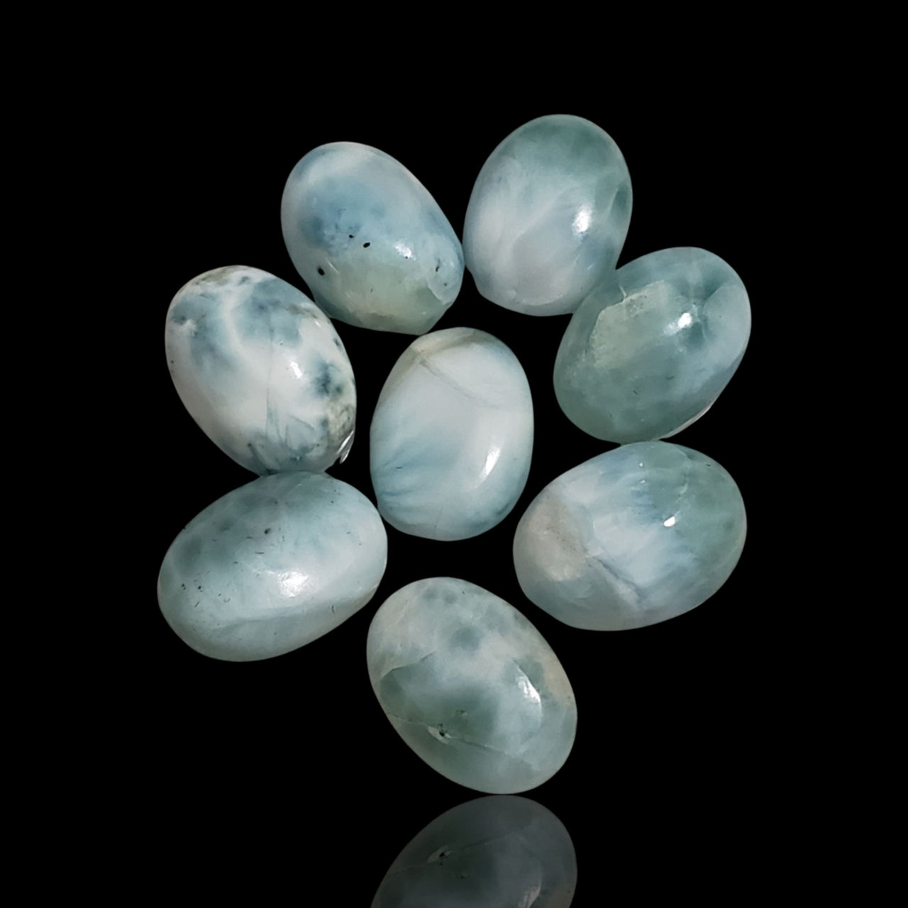 44Ct 8Pcs Natural Caribbean Larimar Cabochon Lot. Size- approx. 14x10mm each