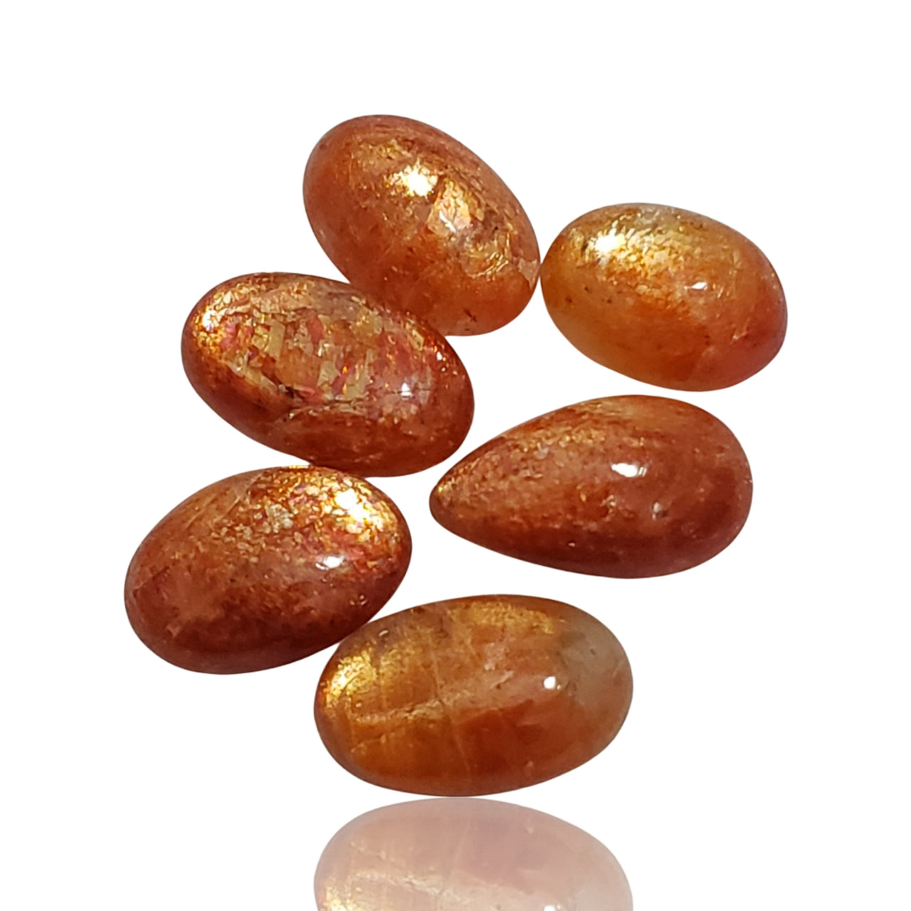 22.5Ct 6Pcs Natural Sunstone Cabochon Lot. Length range- approx. 11.3mm to 14.3mm