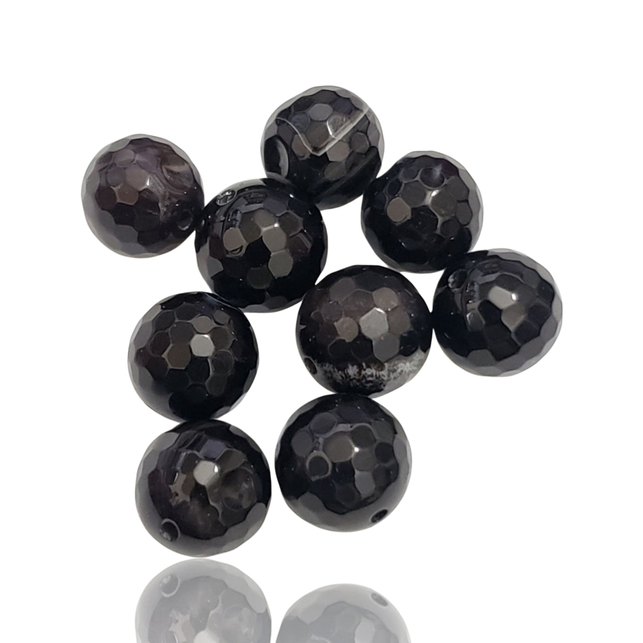 62Ct 9Pcs Natural Faceted Black Onyx Beads Lot. Size- approx. 10mm