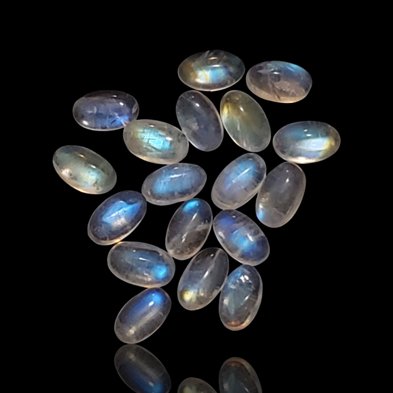 5.5Ct 18Pcs Natural Rainbow Moonstone Cabochon Lot. Size- approx. 5x3mm