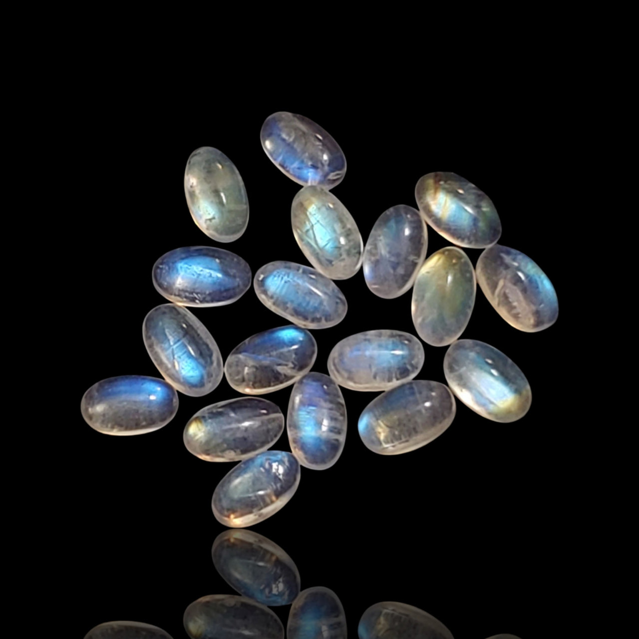 5.5Ct 18Pcs Natural Rainbow Moonstone Cabochon Lot. Size- approx. 5x3mm