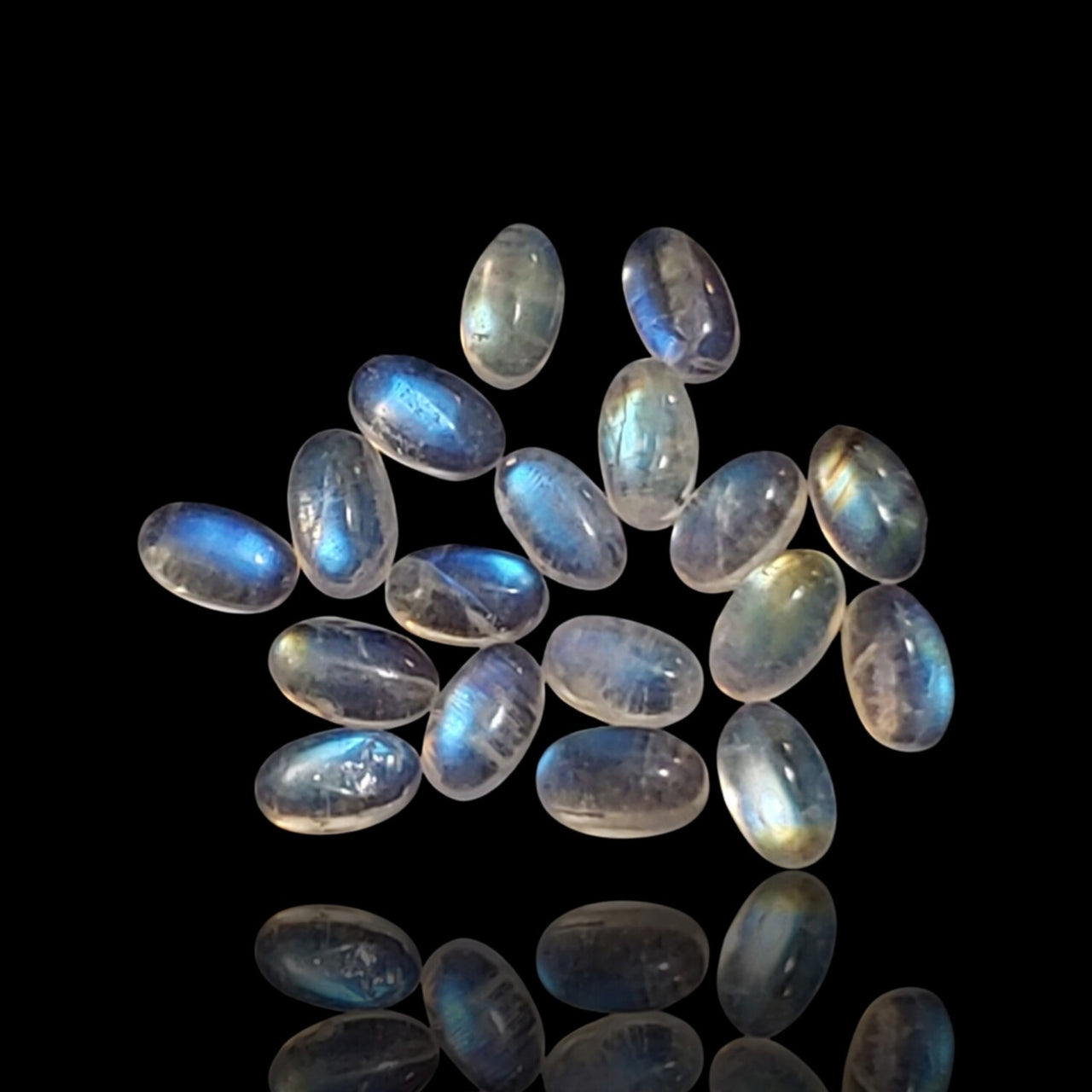 5.5Ct 18Pcs Natural Rainbow Moonstone Cabochon Lot. Size- approx. 5x3mm