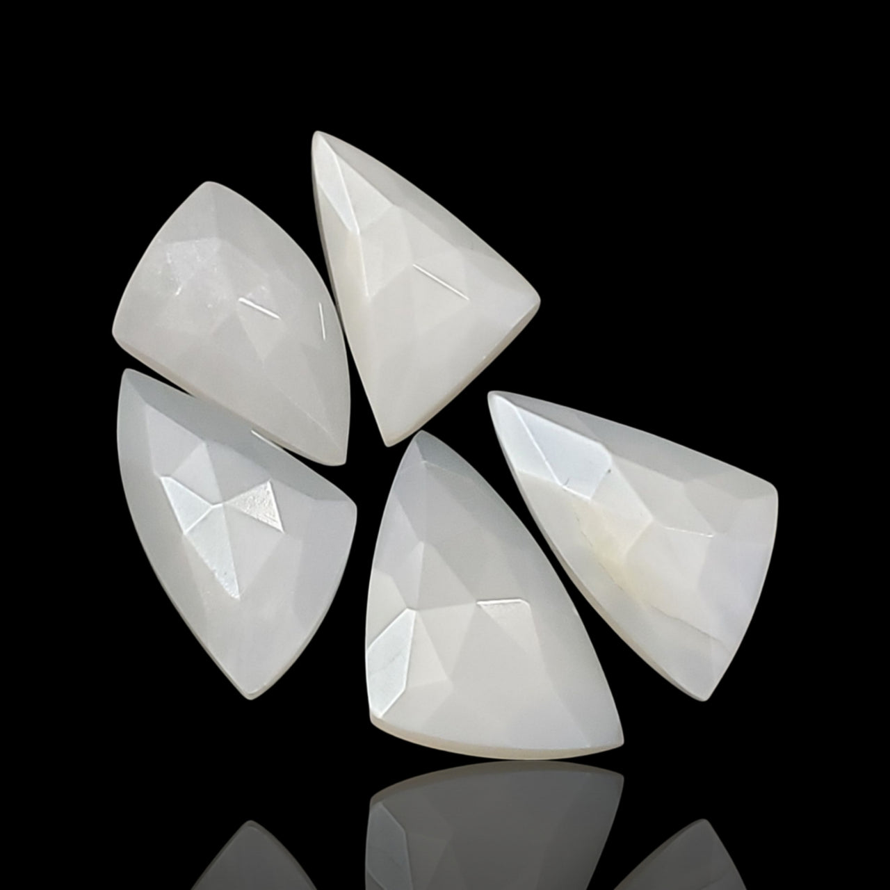 29Ct 5Pcs Natural Silky White Moonstone Rose Cut Flat Base Cabochon Lot