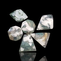 Thumbnail for 32.5Ct 6Pcs Natural Moss Agate Rose Cut Cabochon Lot. Length range- approx. 12mm to 19mm