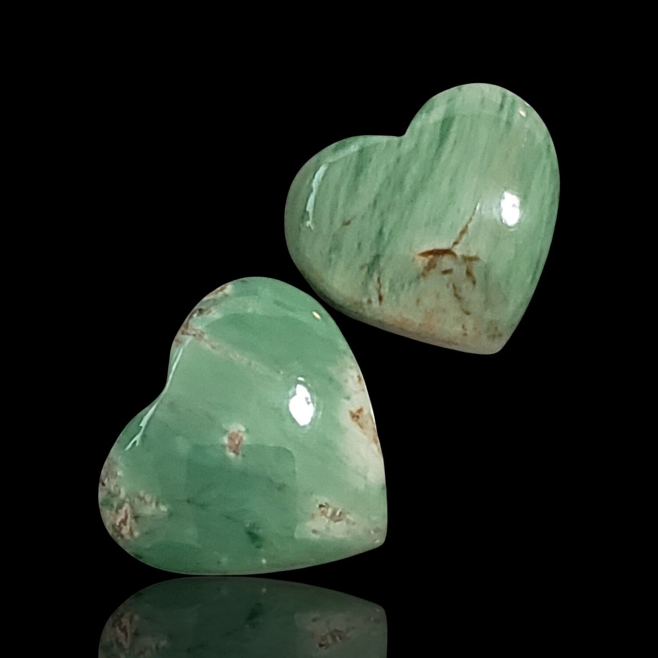 13.5Ct 2Pcs Natural Variscite Heart Cabochons. Size- approx. 16x14mm and 15x13mm