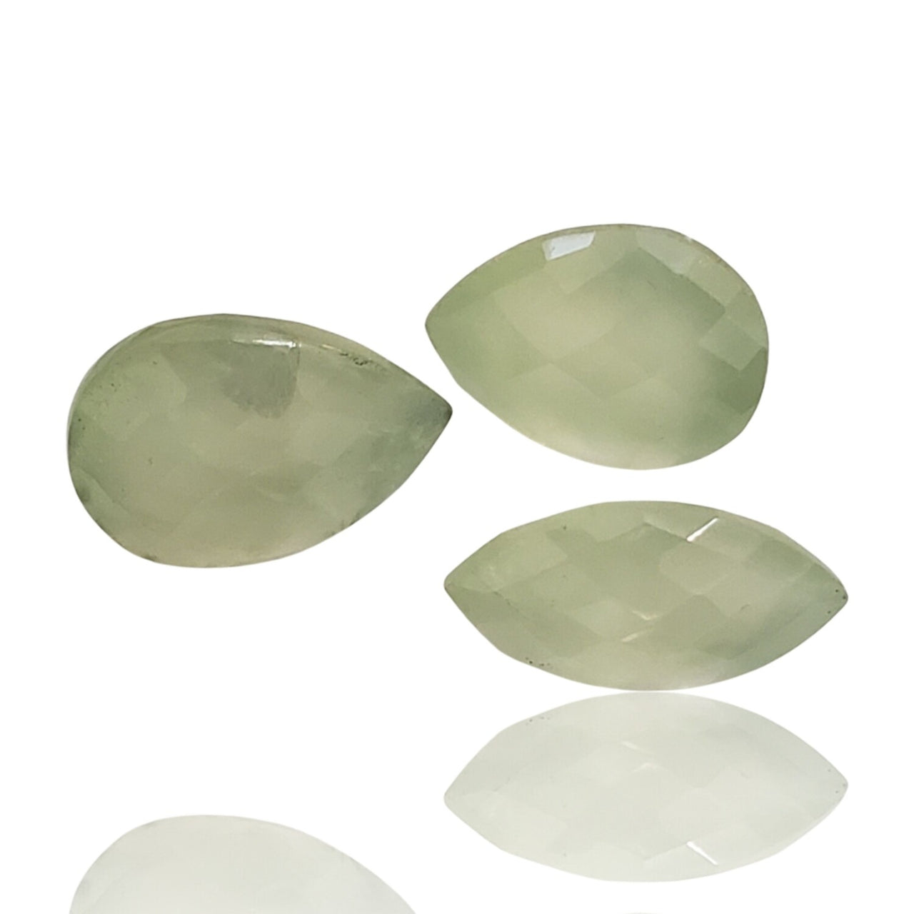 25Ct 3Pcs Natural Prehnite Checker Cut LOT. No flat base. Length range- approx. 15mm to 17mm