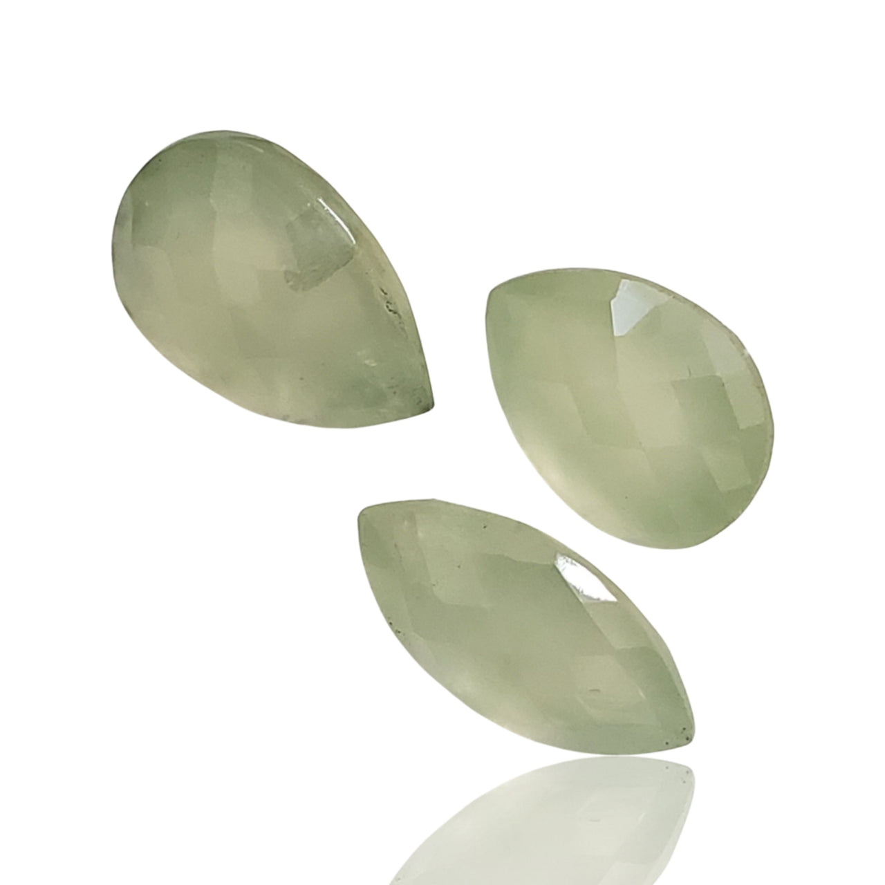 25Ct 3Pcs Natural Prehnite Checker Cut LOT. No flat base. Length range- approx. 15mm to 17mm