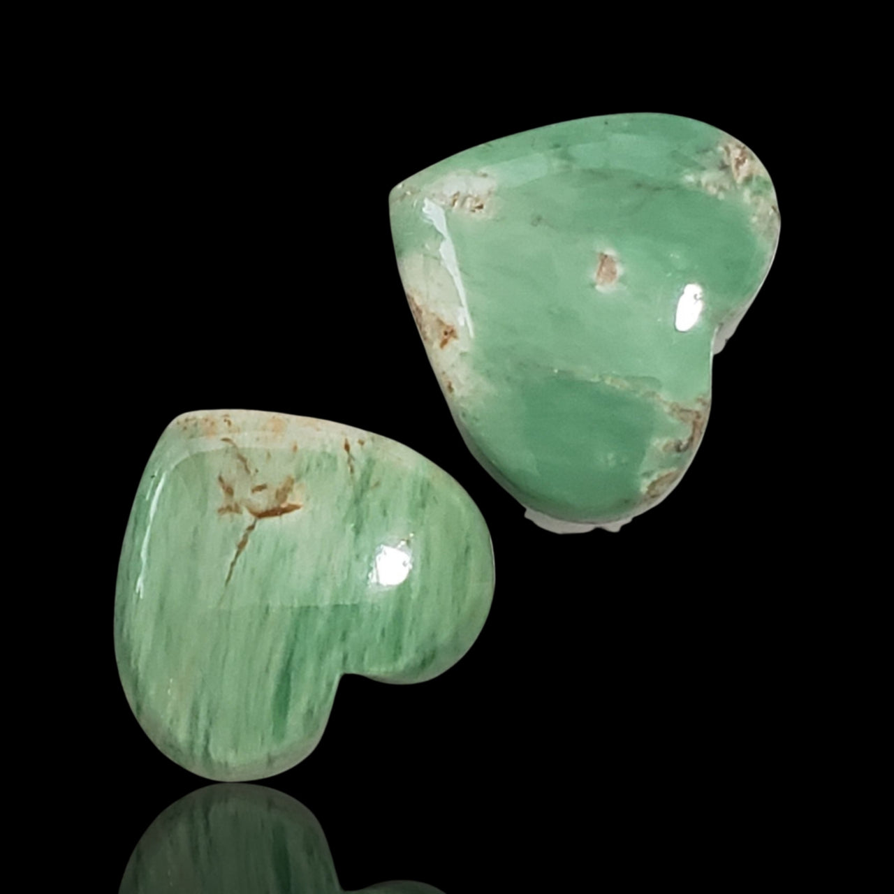 13.5Ct 2Pcs Natural Variscite Heart Cabochons. Size- approx. 16x14mm and 15x13mm