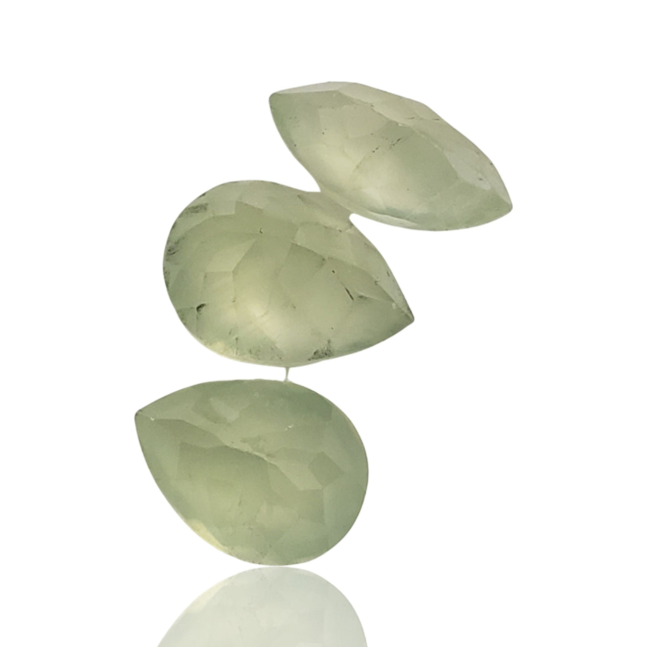 25Ct 3Pcs Natural Prehnite Checker Cut LOT. No flat base. Length range- approx. 15mm to 17mm