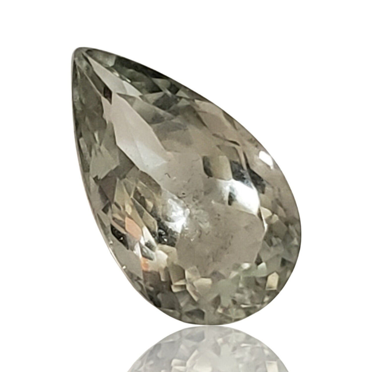 8Ct Natural Light Green Amethyst/Prasiolite Faceted. No flat base. Size- approx. 18x10mm